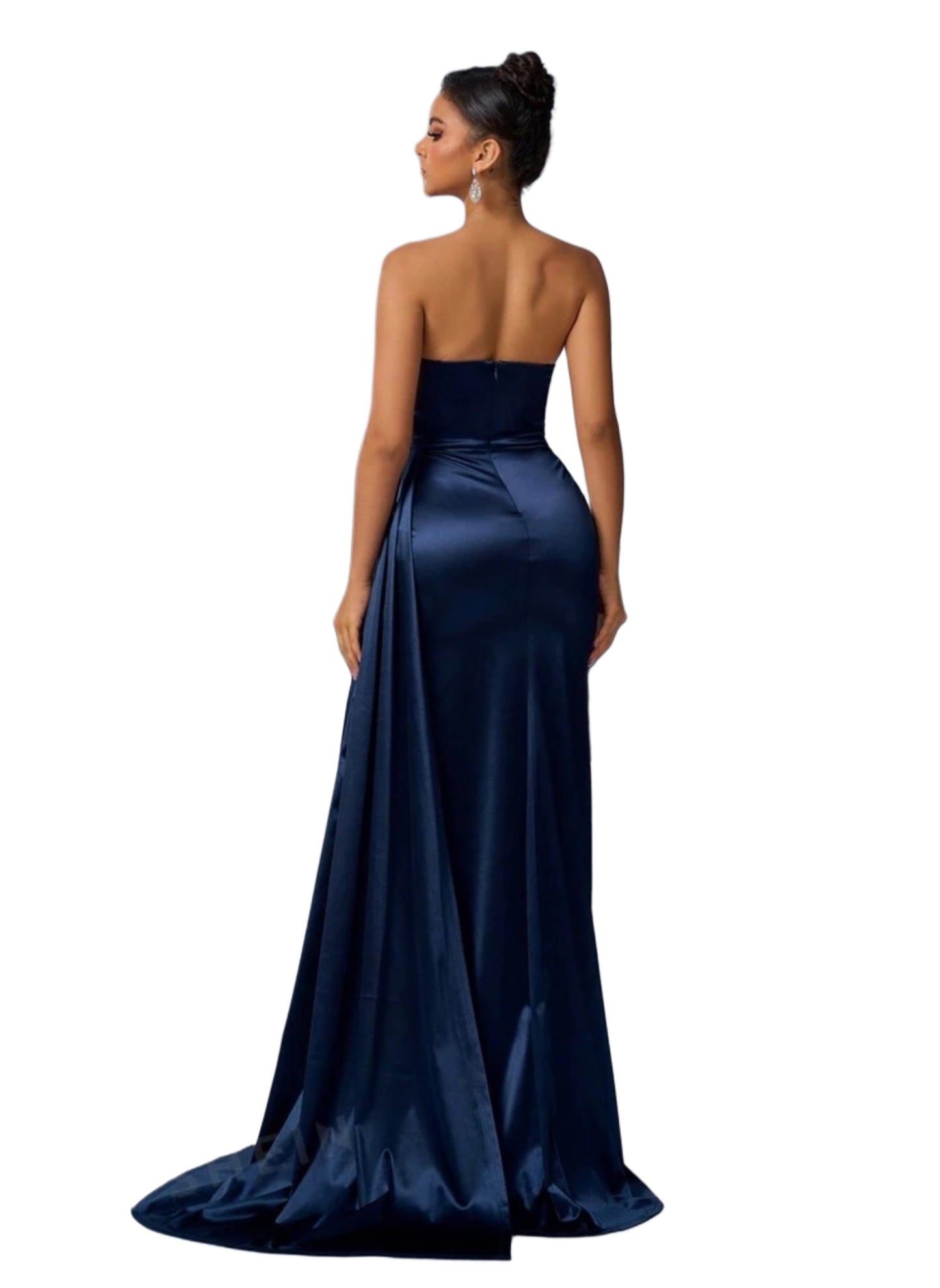 Vestido Largo Azul Marino Strapless Satinado