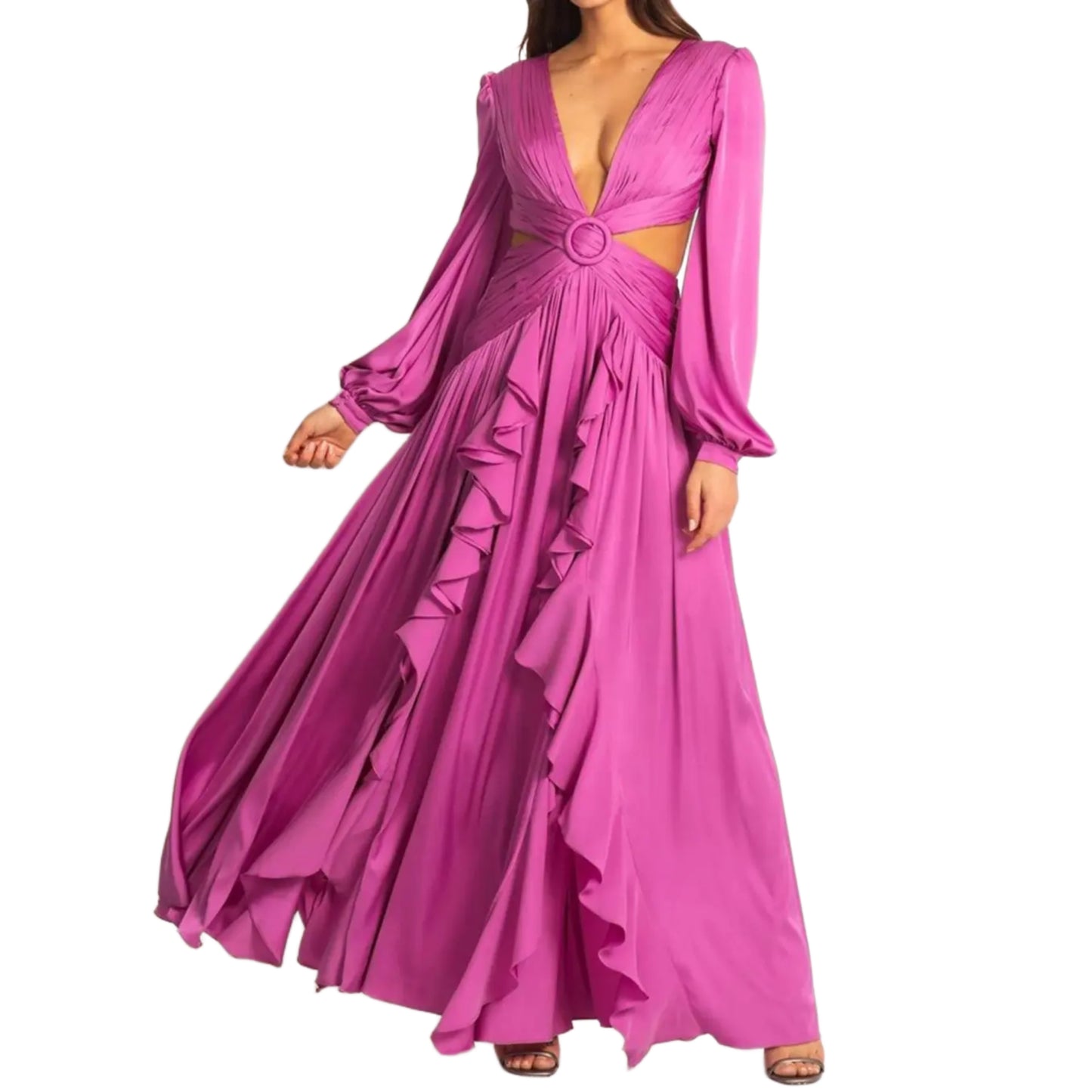 Vestido Largo Corte en la Cintura Manga Larga