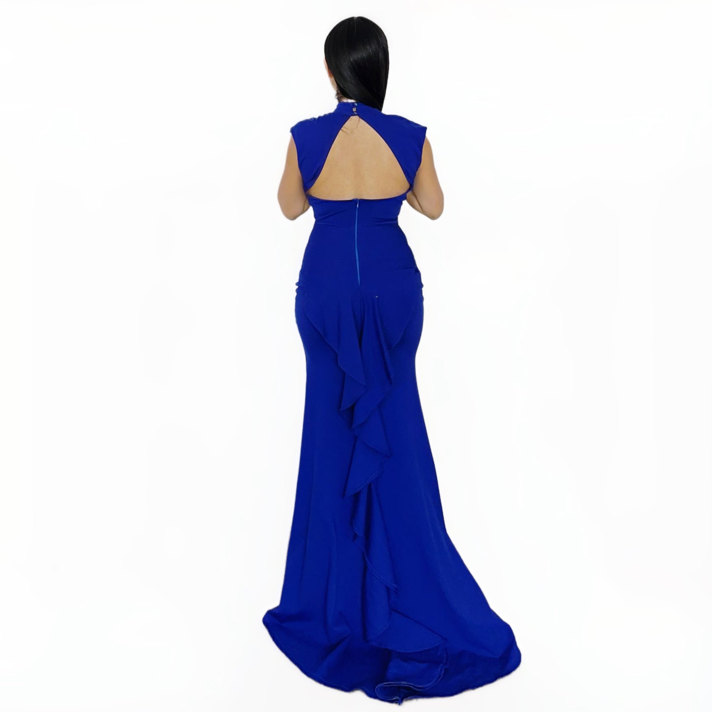 Vestido Azul Rey Halter Cola de Olan