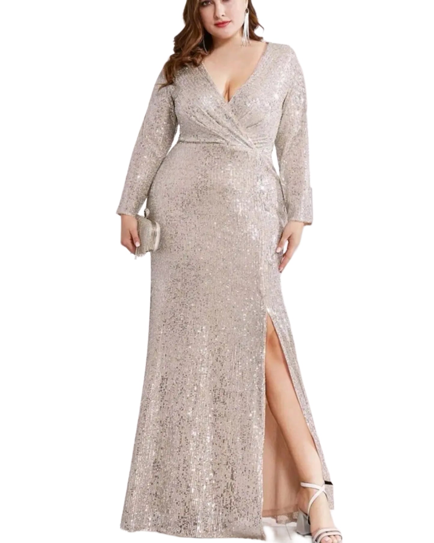 Vestido Dorado de Lentejuelas Manga Larga