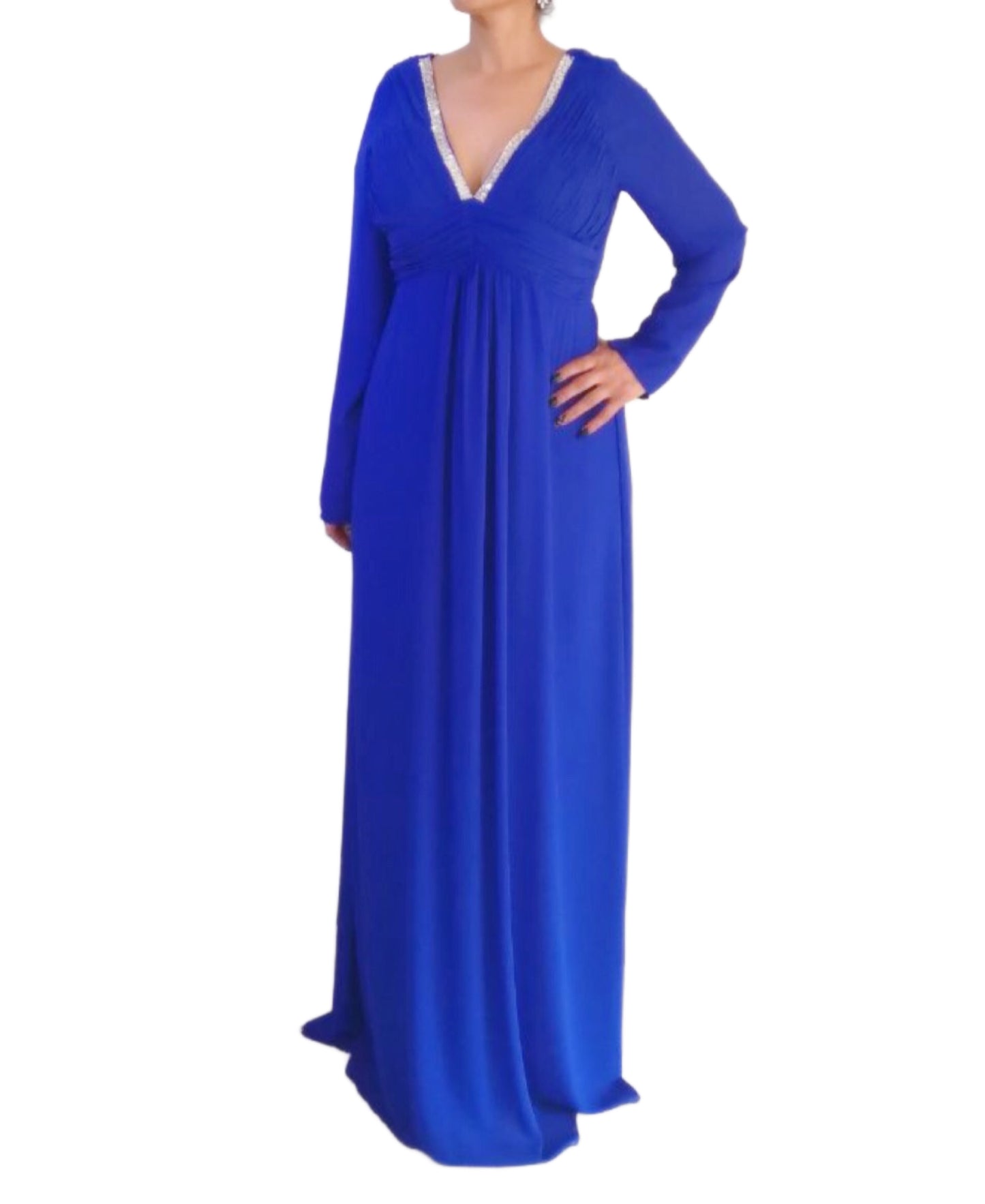 Vestido Azul Rey Extra Manga Larga Pedrería