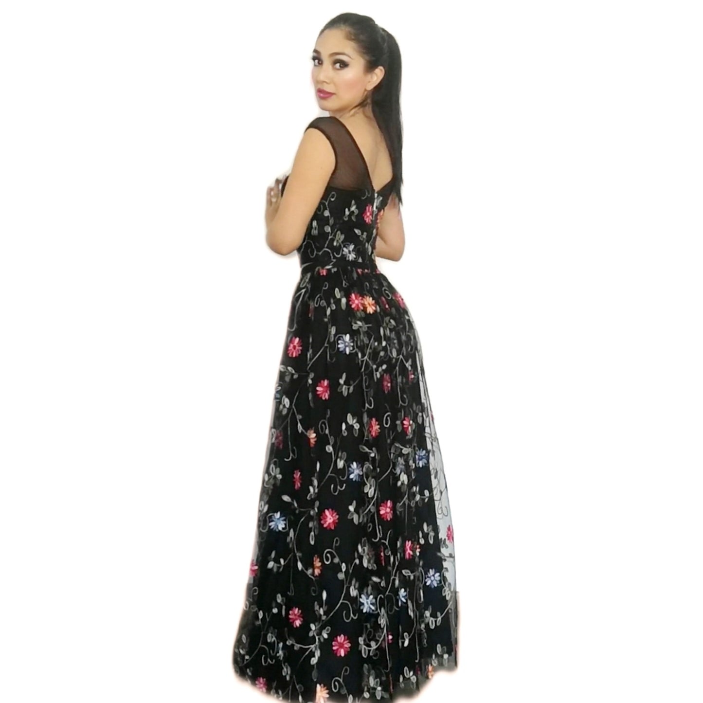 Vestido Negro Floreado de 2 piezas