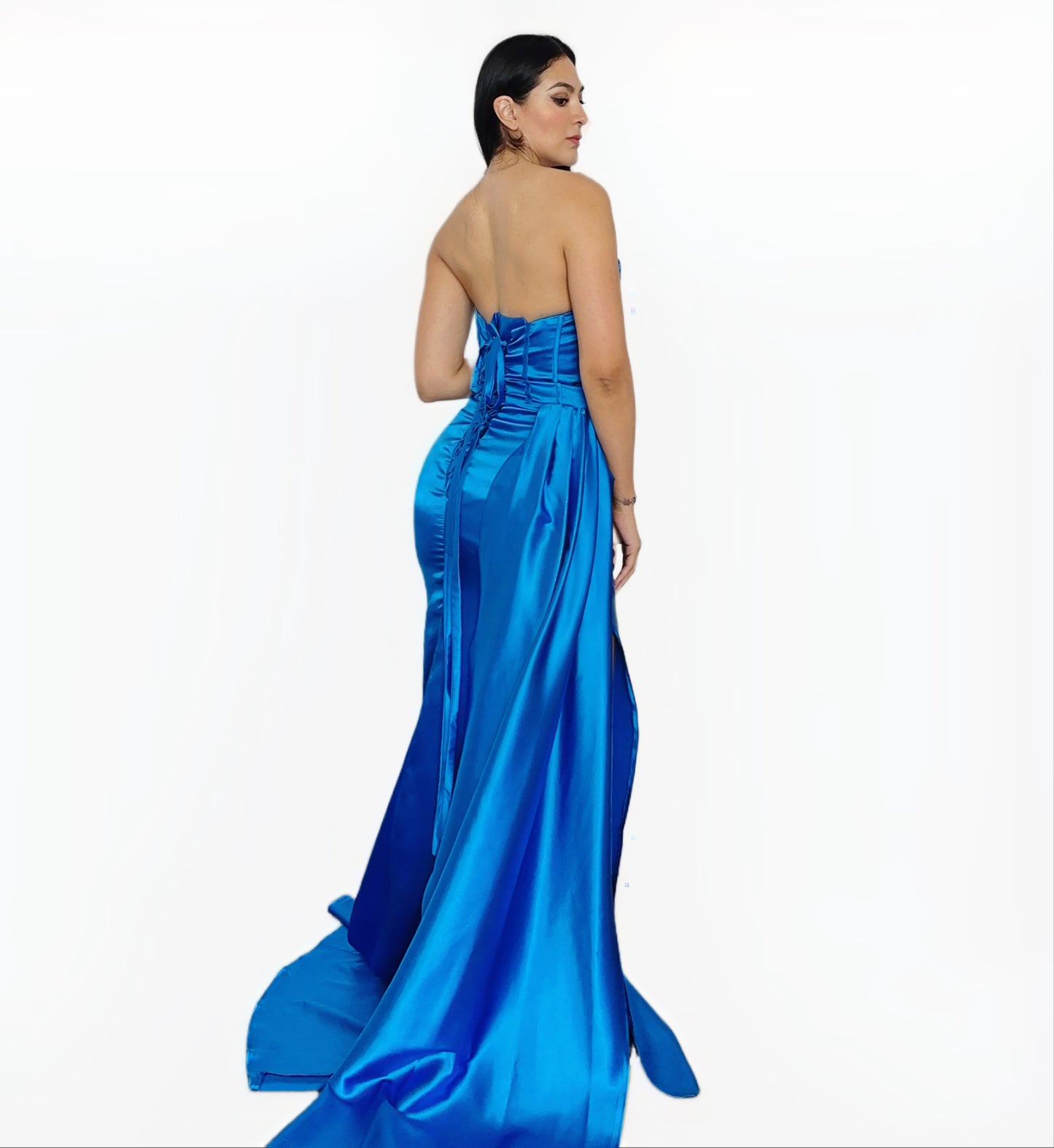 Vestido Largo Azul Rey con Corset con Lentejuelas