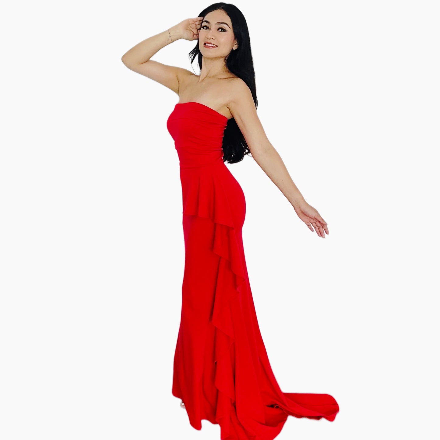 Vestido Rojo Strapless Cola de Olan