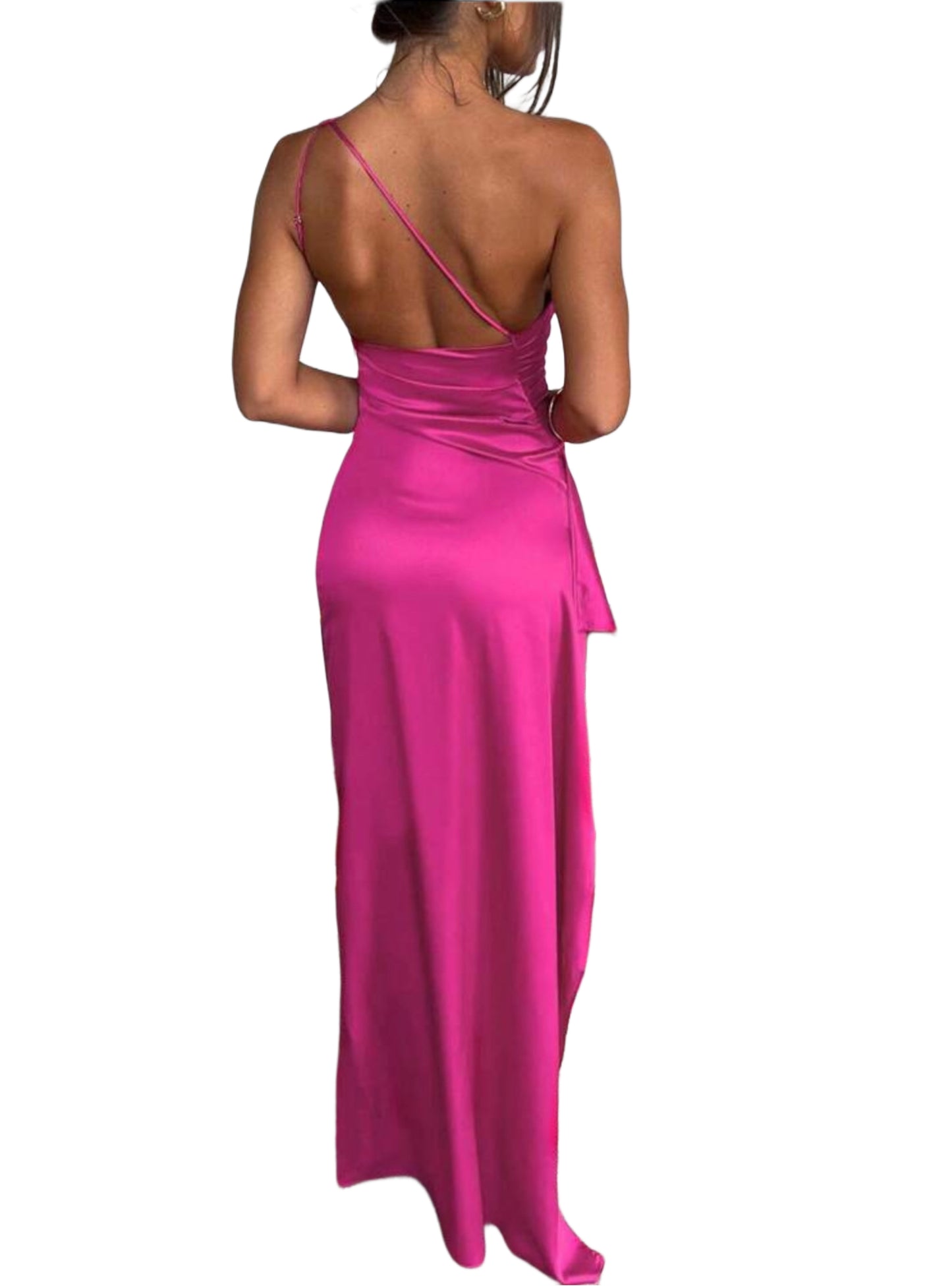 Vestido Desnivel Fucsia Satinado