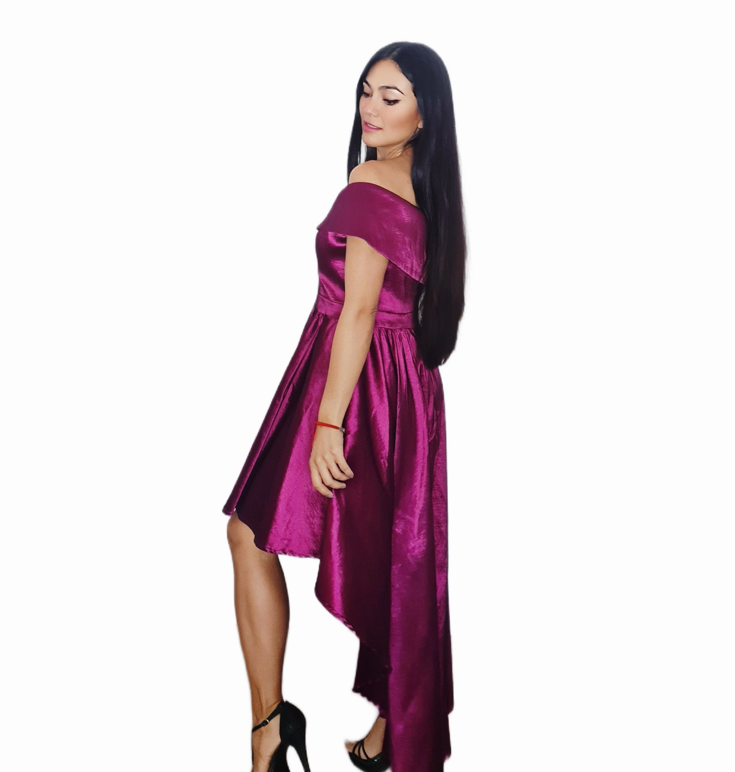 Vestido Desnivel Magenta de Tafeta