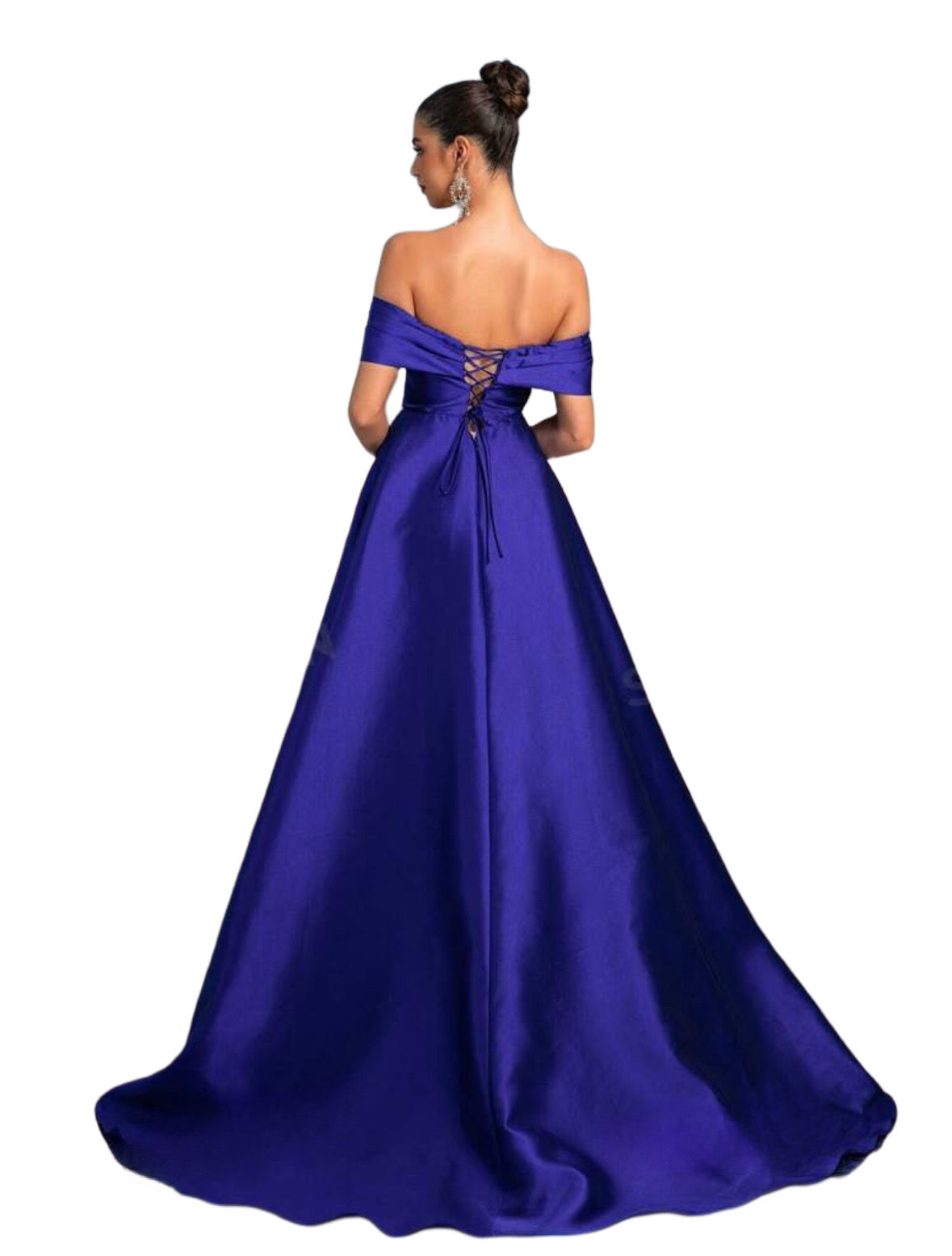 Vestido Largo Azul Rey Ampon con Flor