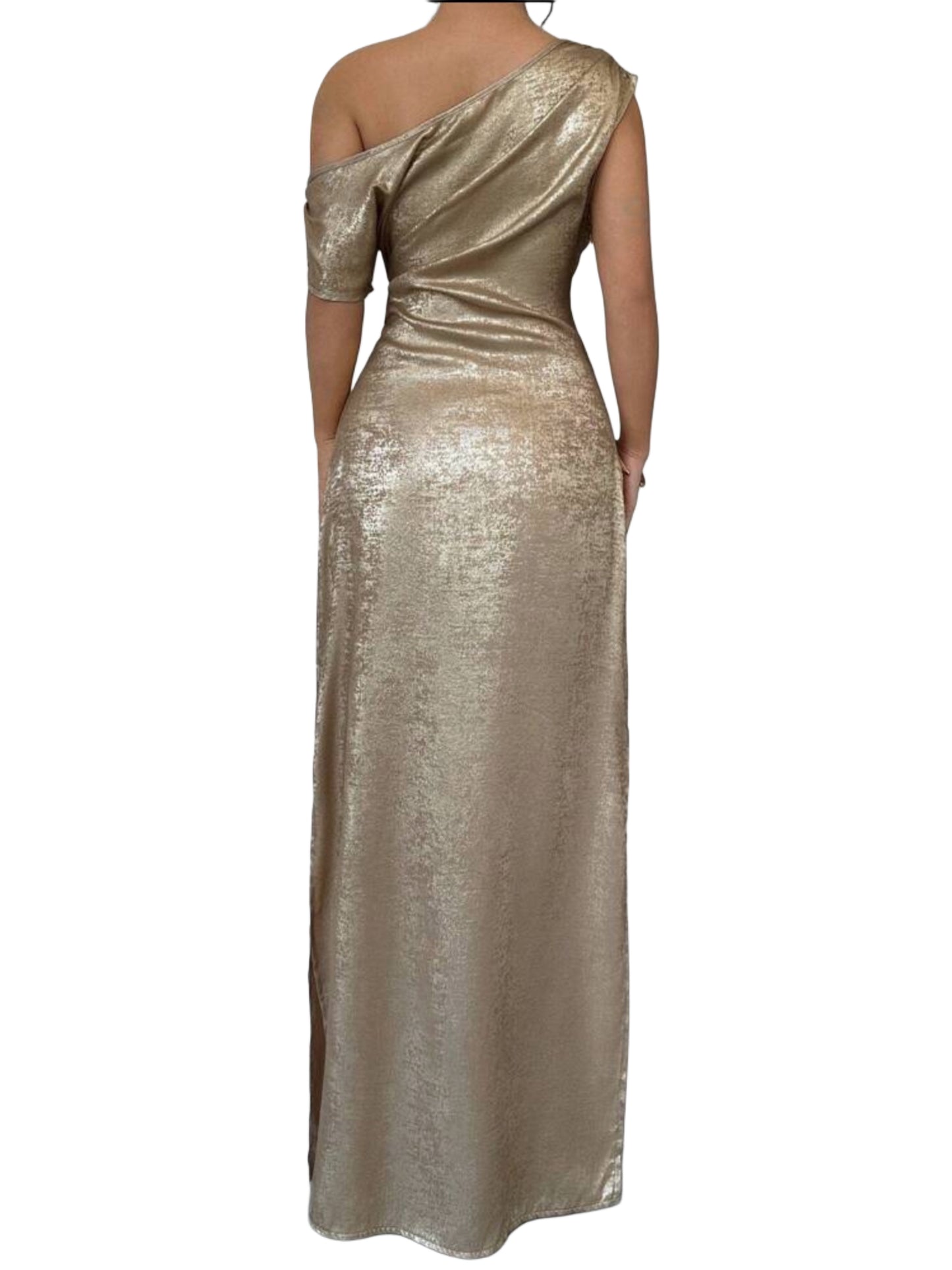 Vestido Largo Dorado un Hombro