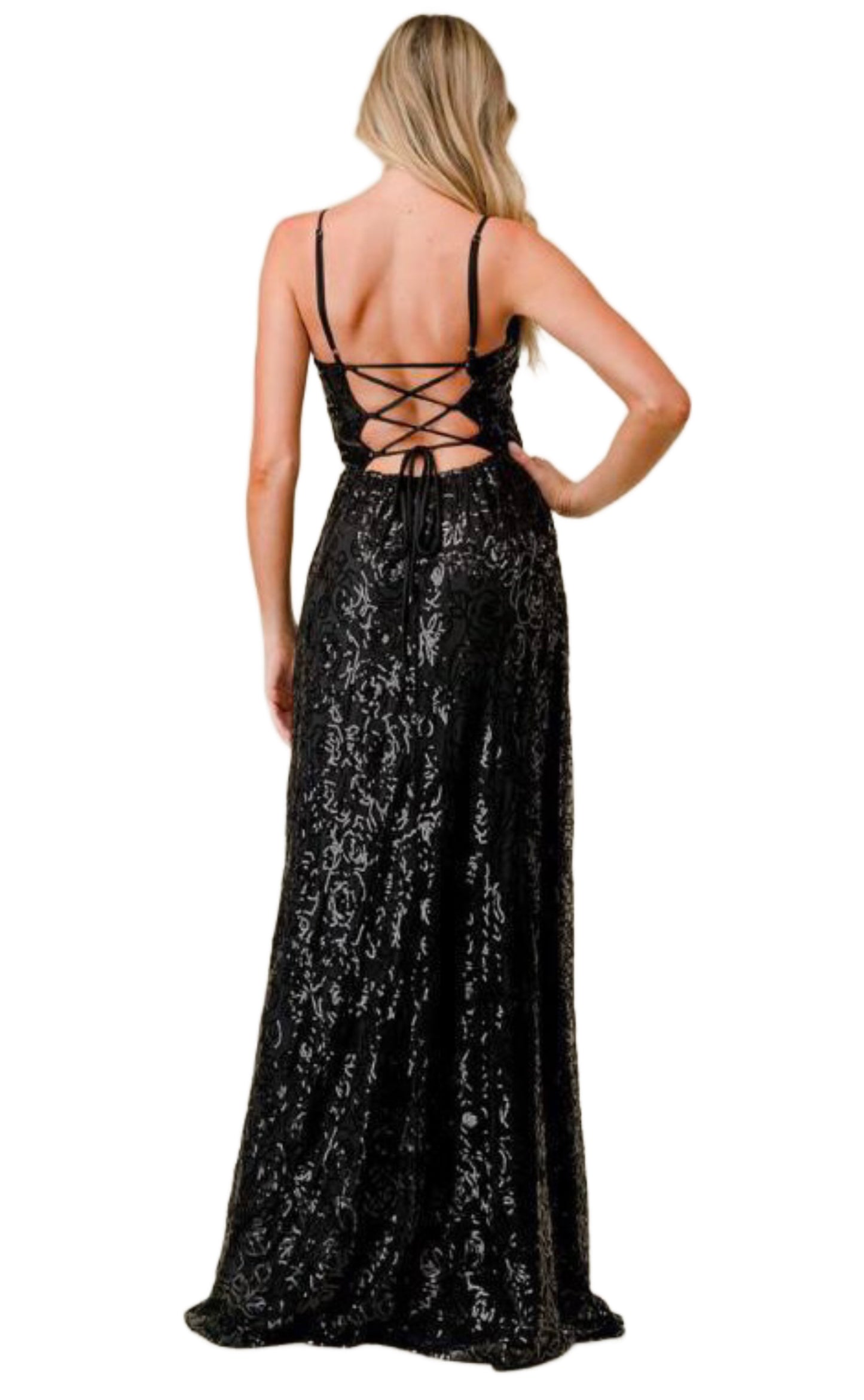 Vestido Largo Negro Corset de Lentejuelas