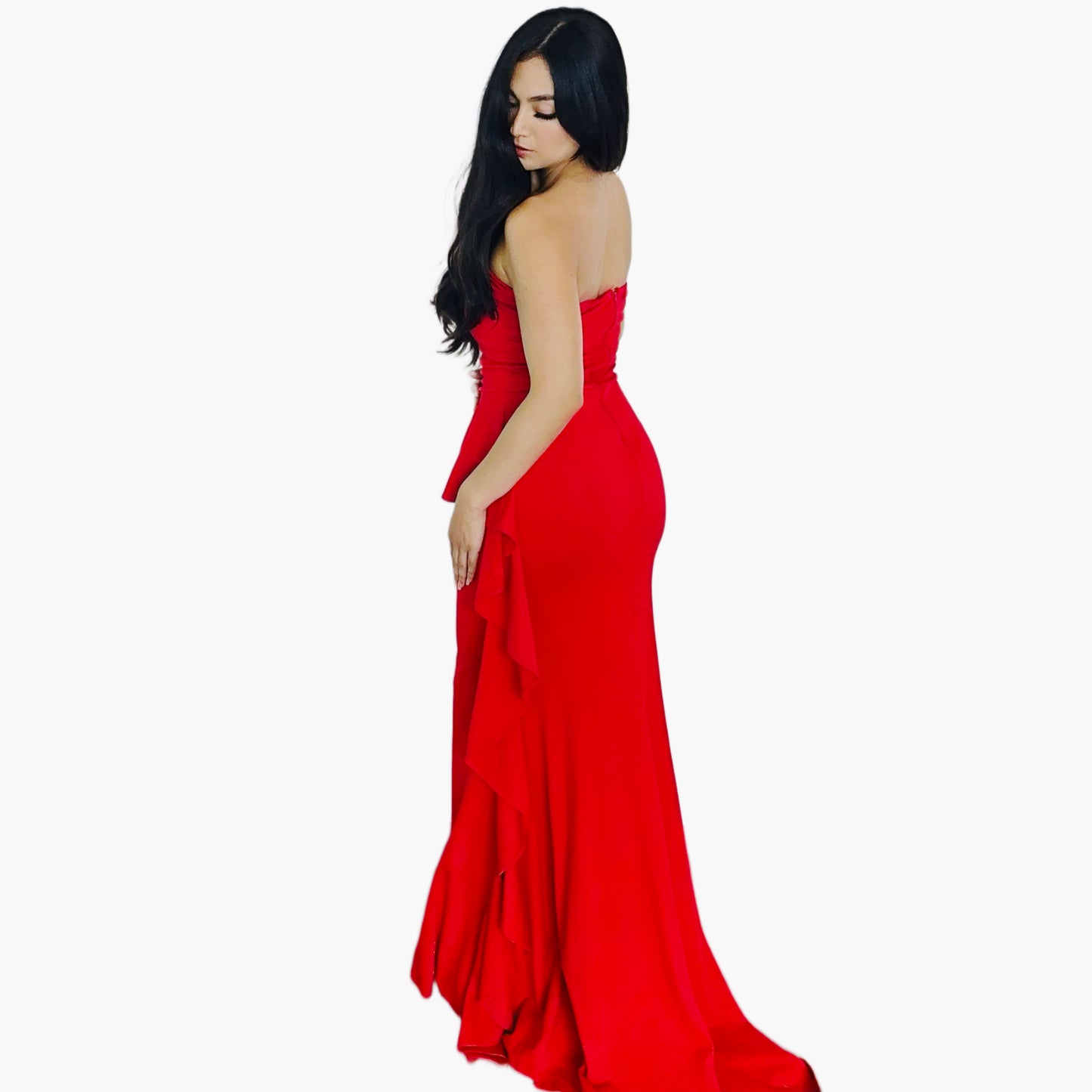 Vestido Rojo Strapless Cola de Olan