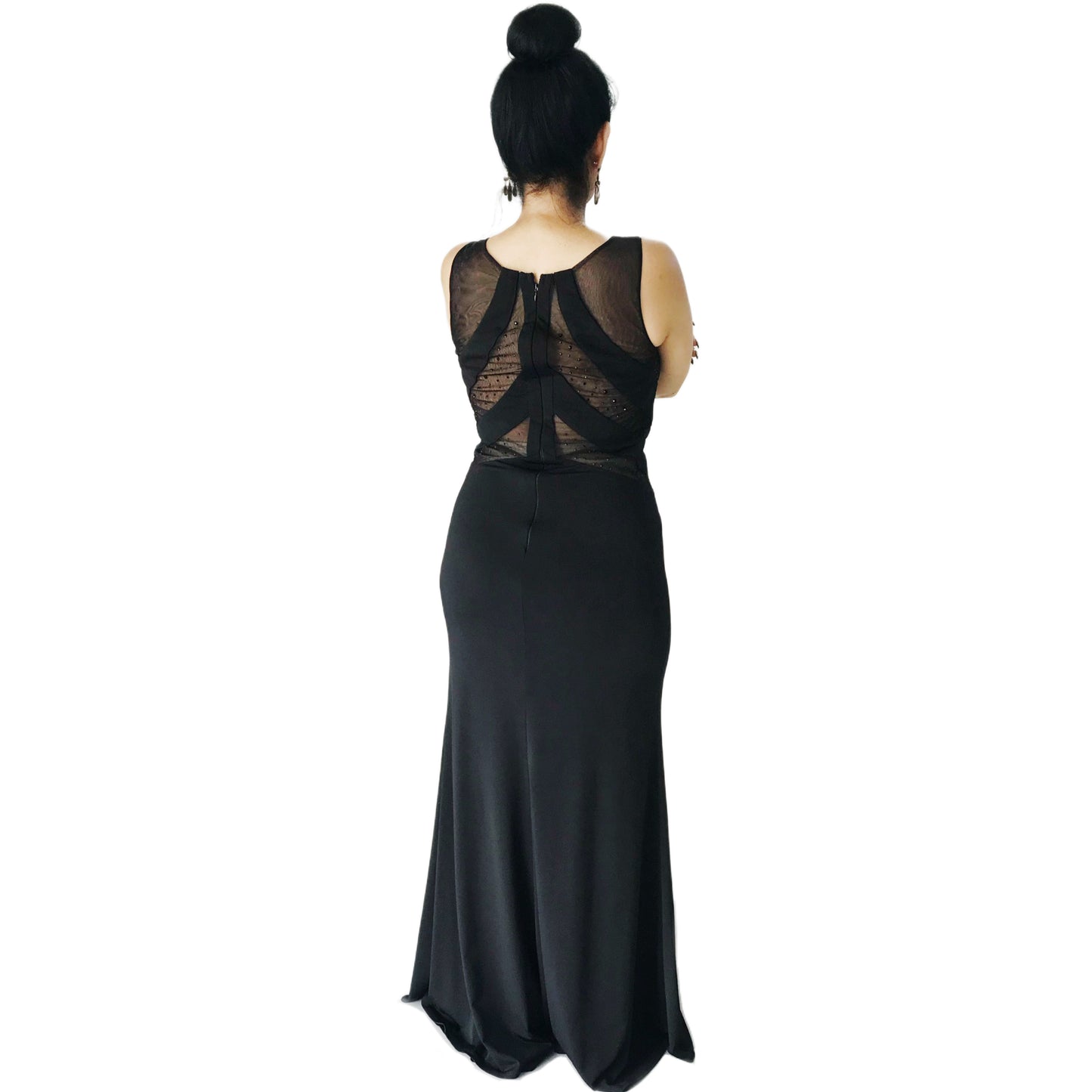 Vestido Largo Negro con Transparencias