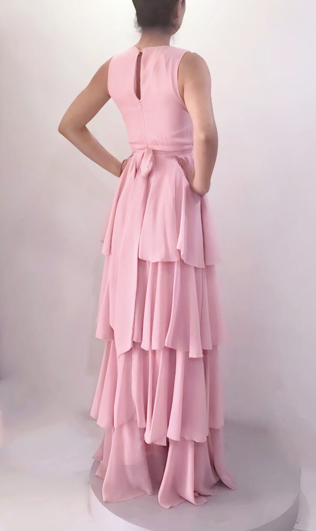 Vestido Rosa Con Olanes