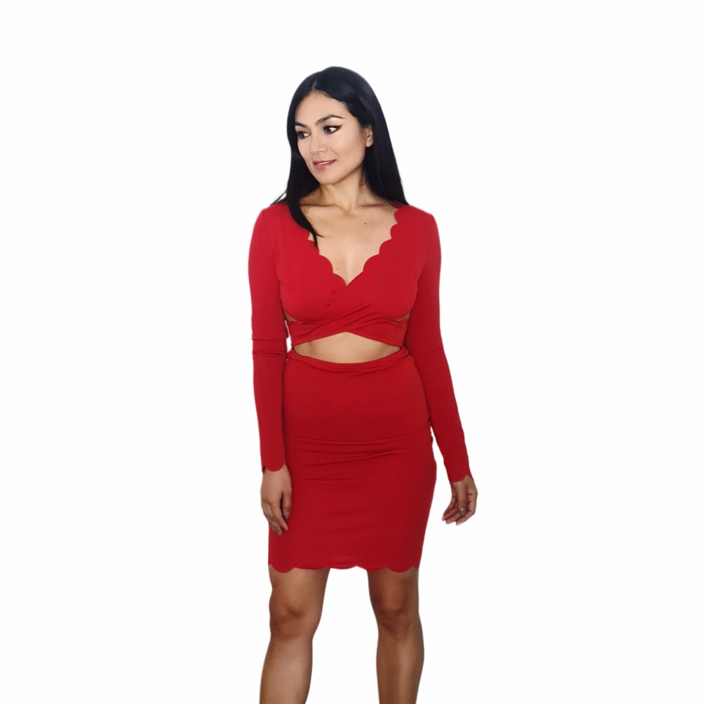 Vestido Rojo Corto con Cortes en la Cintura