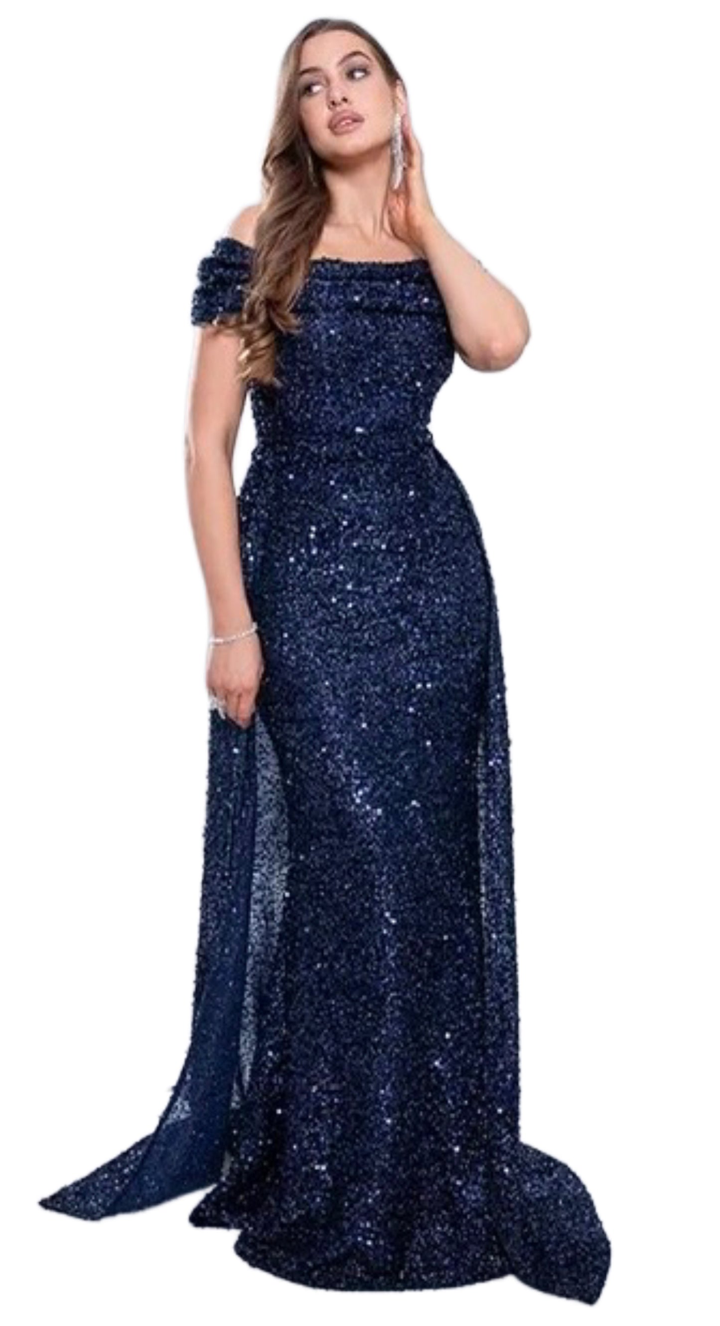 Vestido Largo Desmontable Azul Marino de Lentejuelas