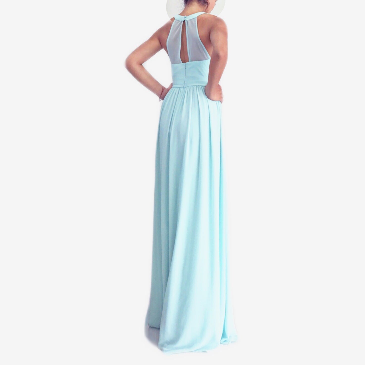 Vestido Menta con Pedrería Alargada