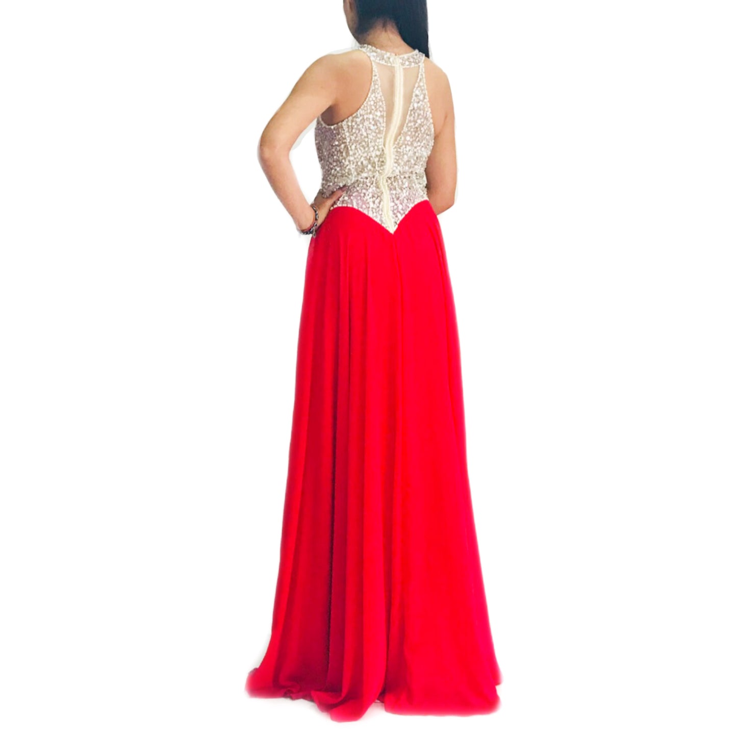 Vestido Rojo Halter con Pedrería