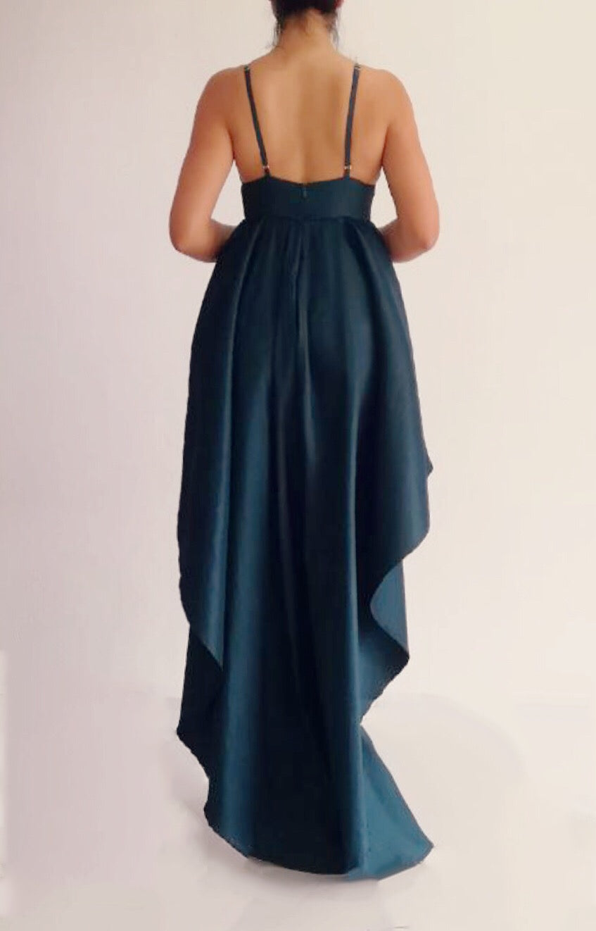 Vestido Verde Tafeta Desnivel