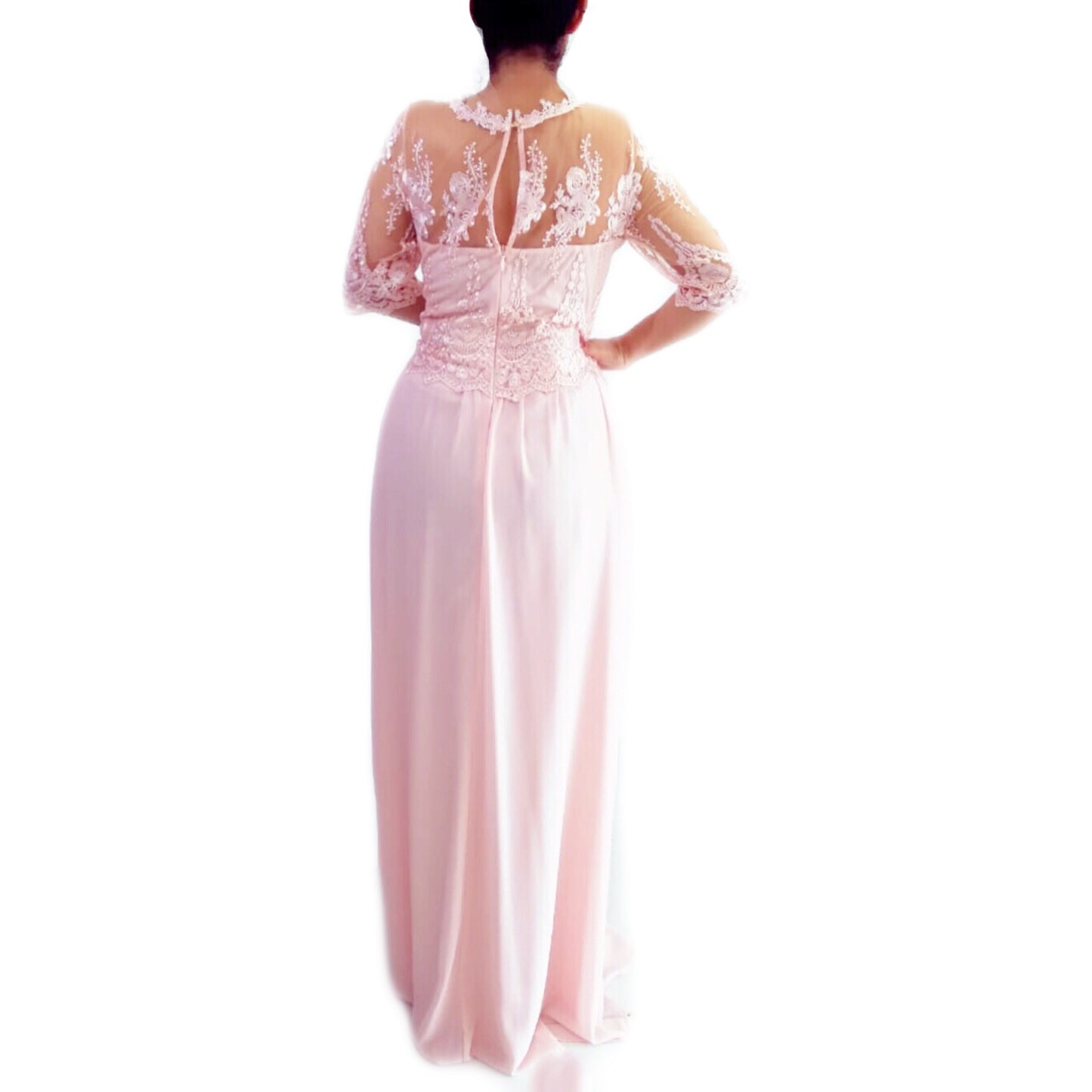 Vestido Rosa Extra Manga 3/4 Transparente