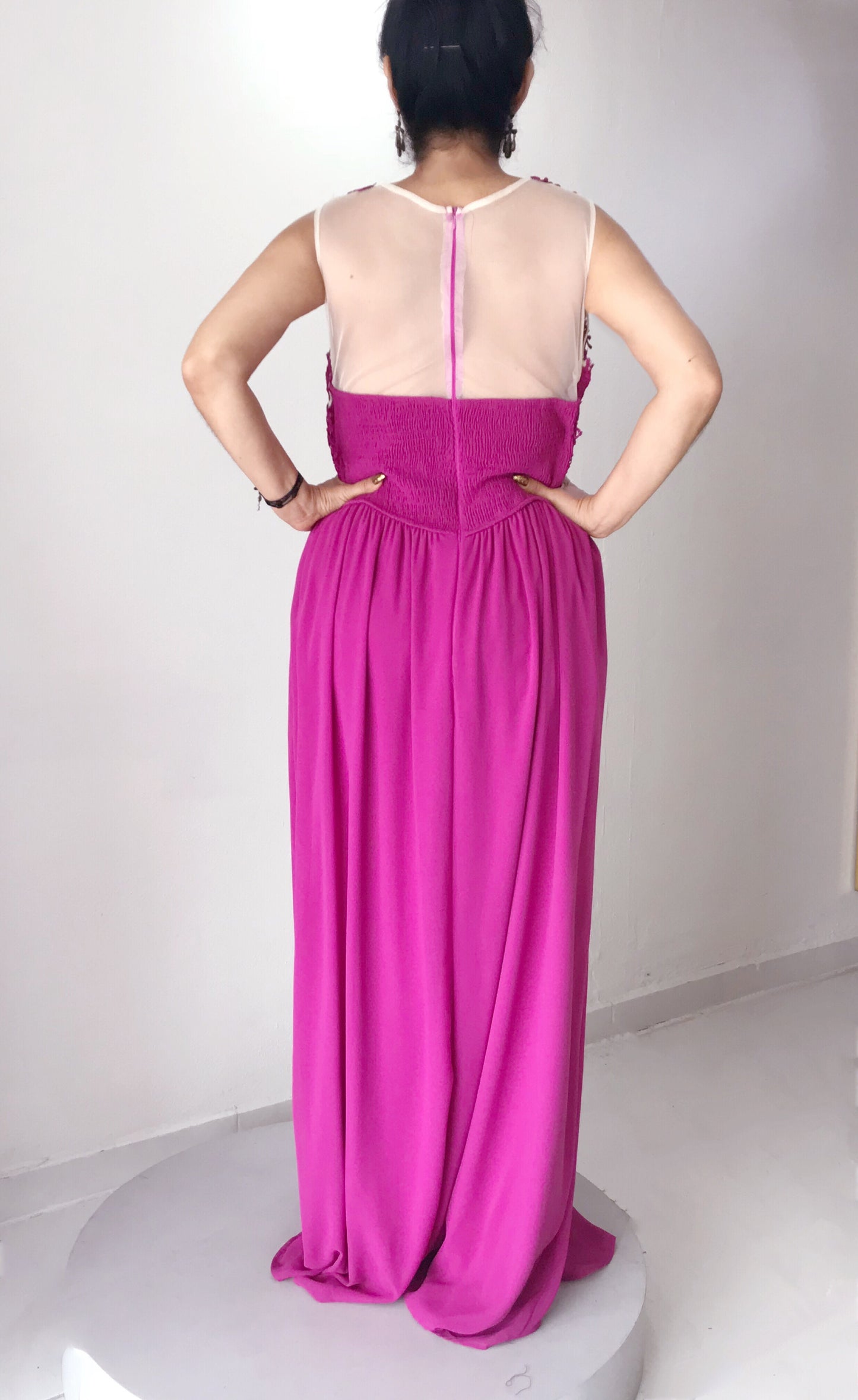 Vestido Magenta Extra con Encaje