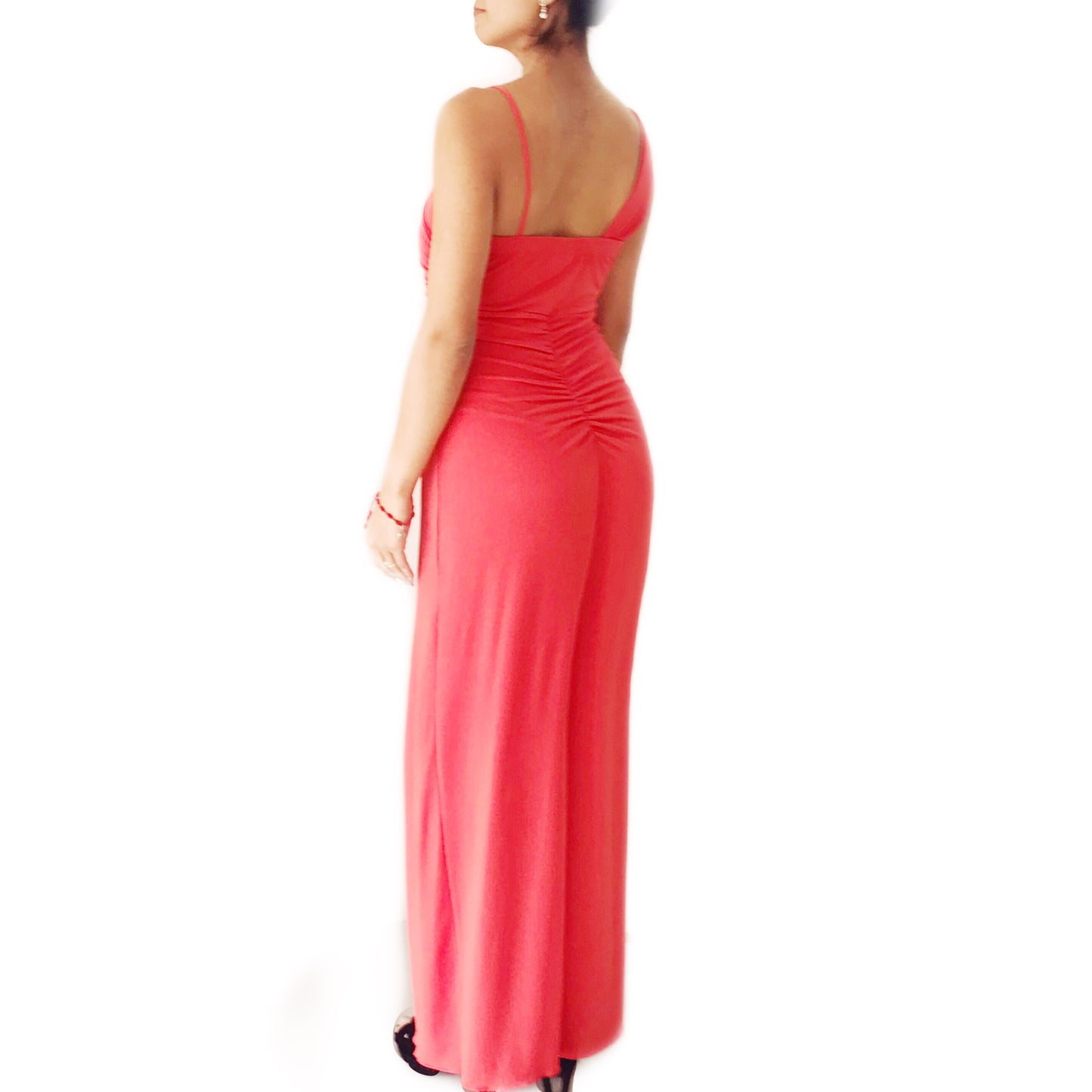 Vestido Largo Coral con Piedras Negras