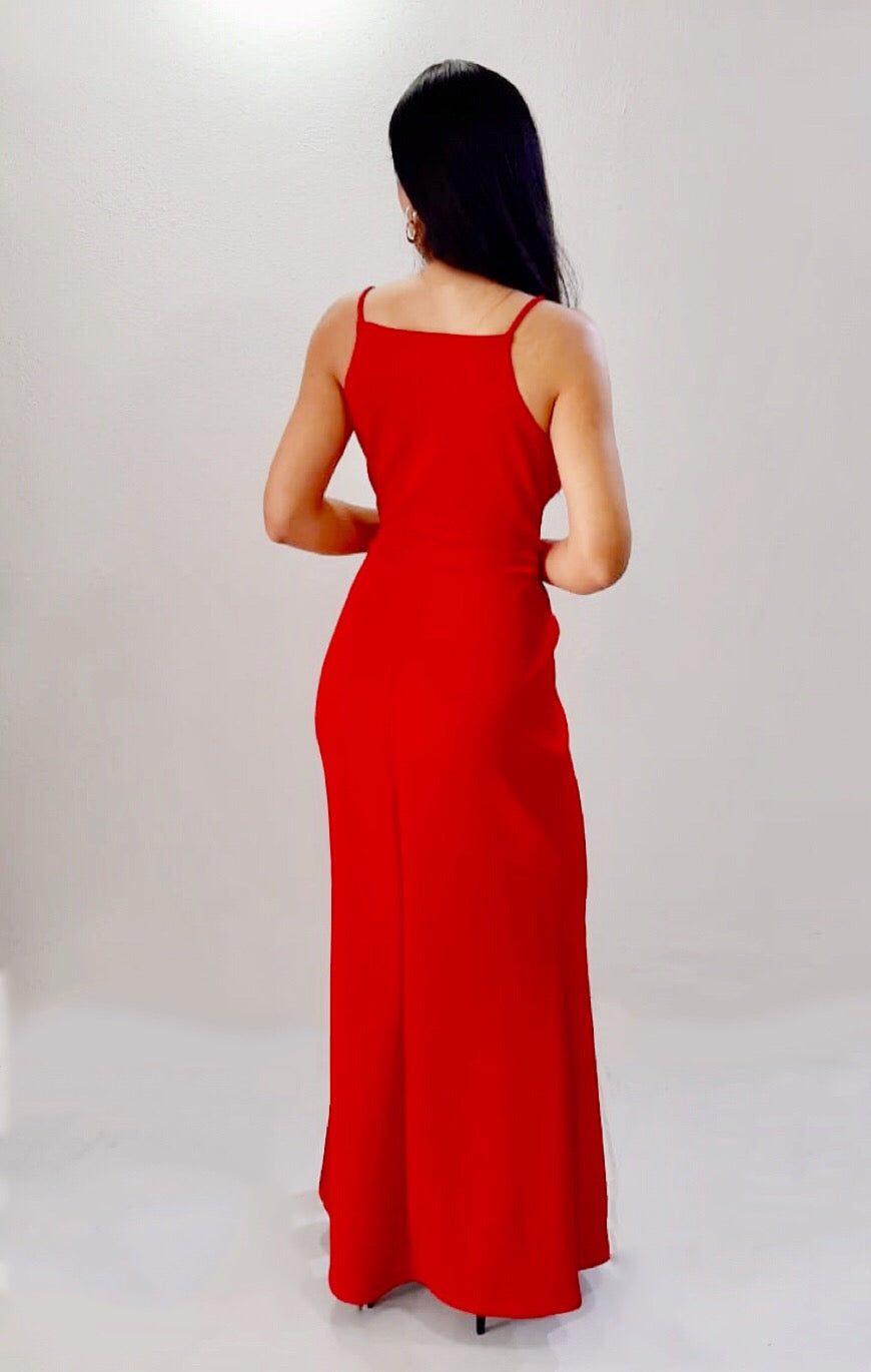 Vestido Rojo con Abierta en la Pierna