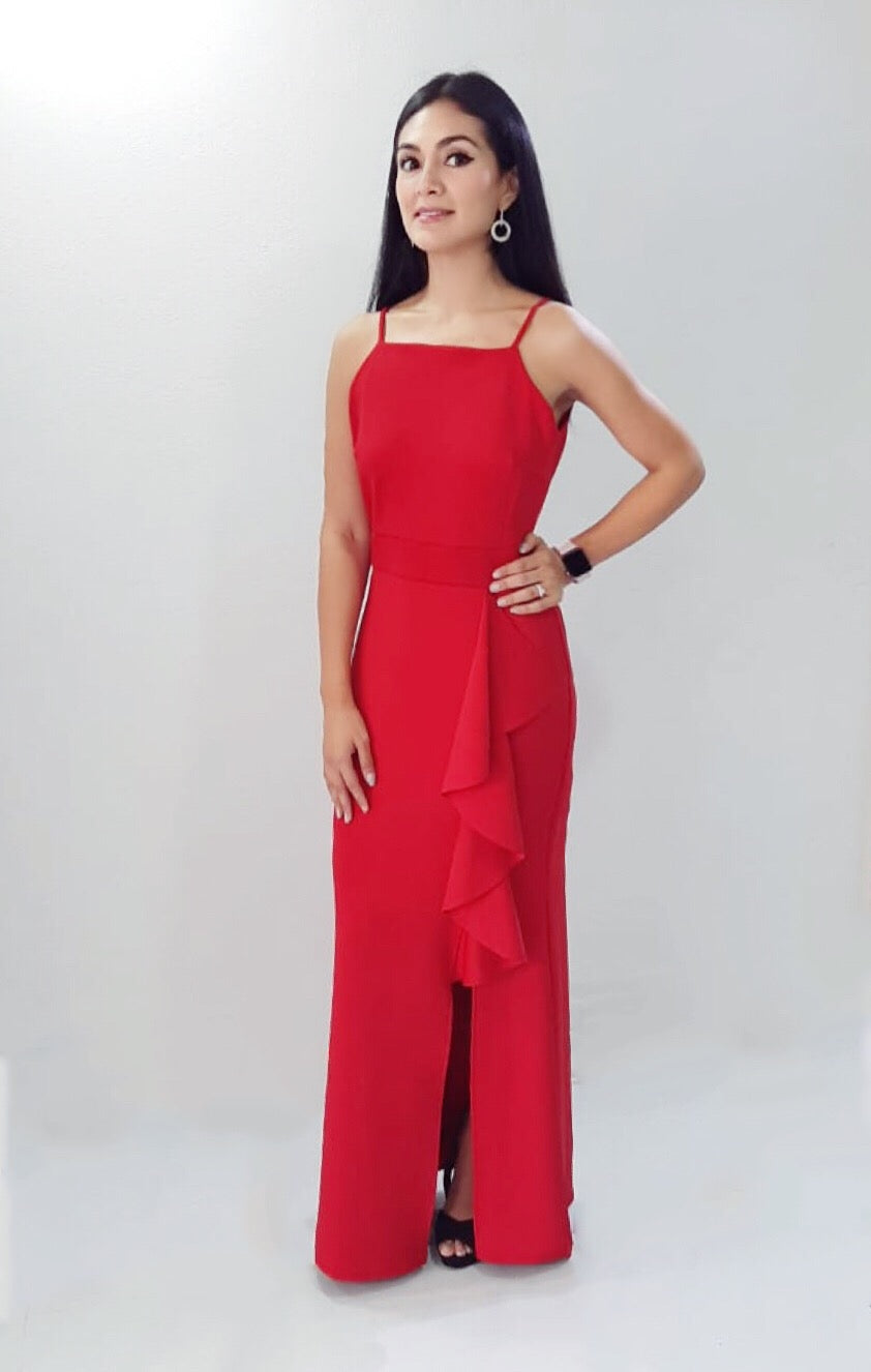 Vestido Rojo con Abierta en la Pierna