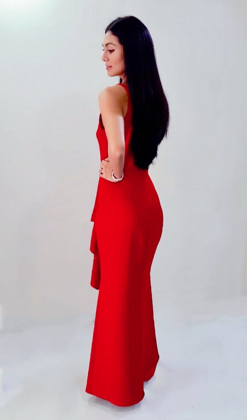 Vestido Rojo con Abierta en la Pierna