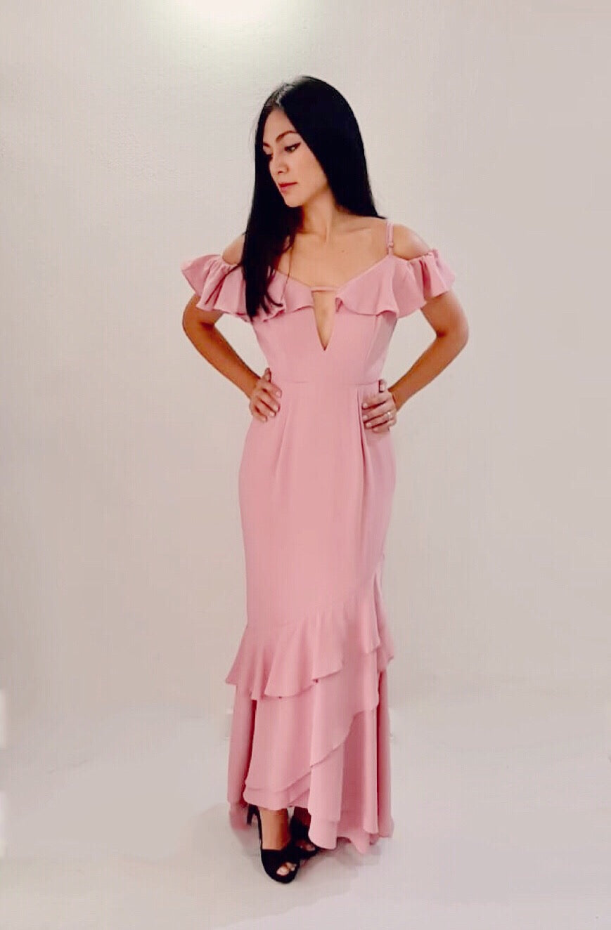 Vestido Rosa Desnivel con Olanes