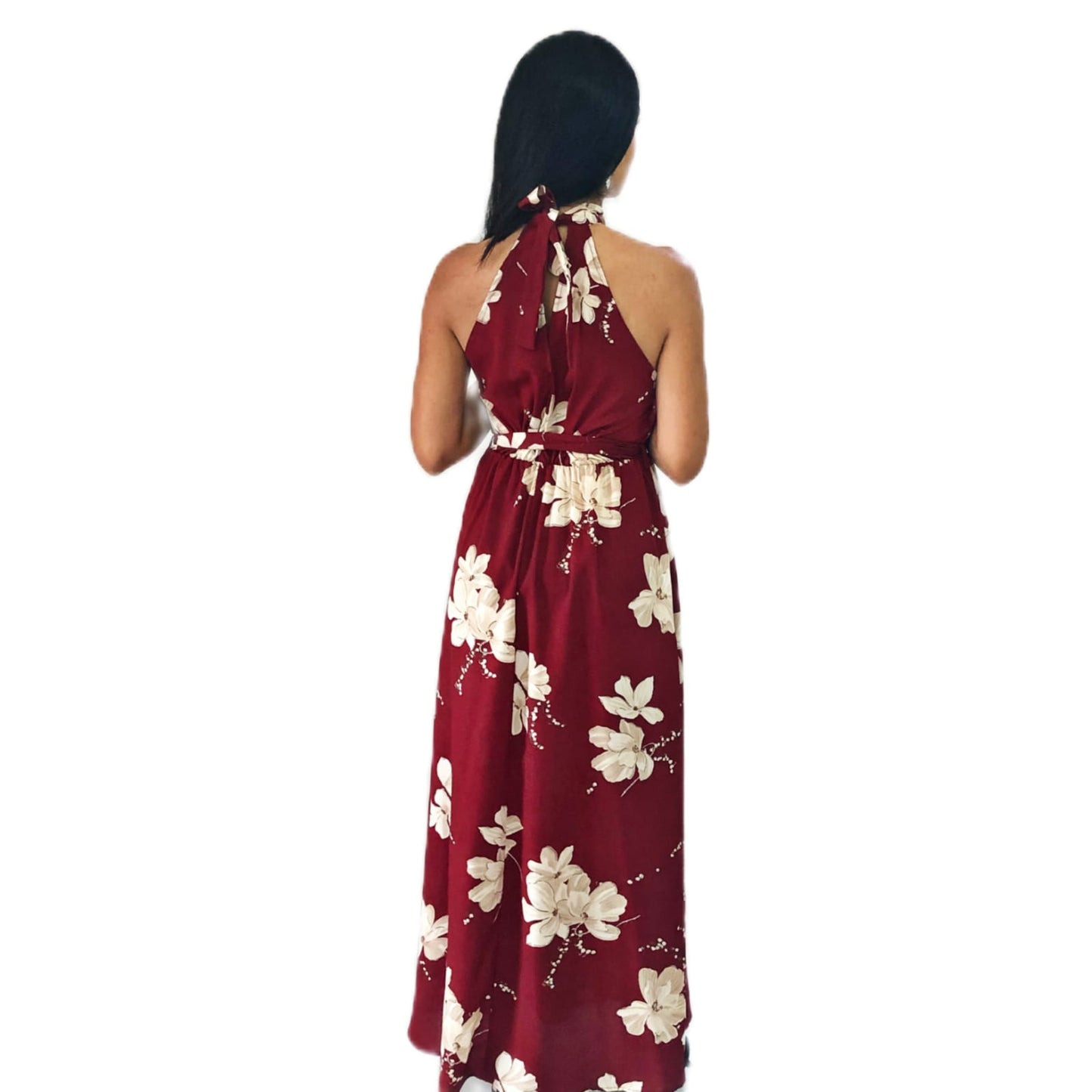 Vestido Tinto Halter Floreado