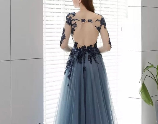 Vestido Azul Gris Ampon de Tul