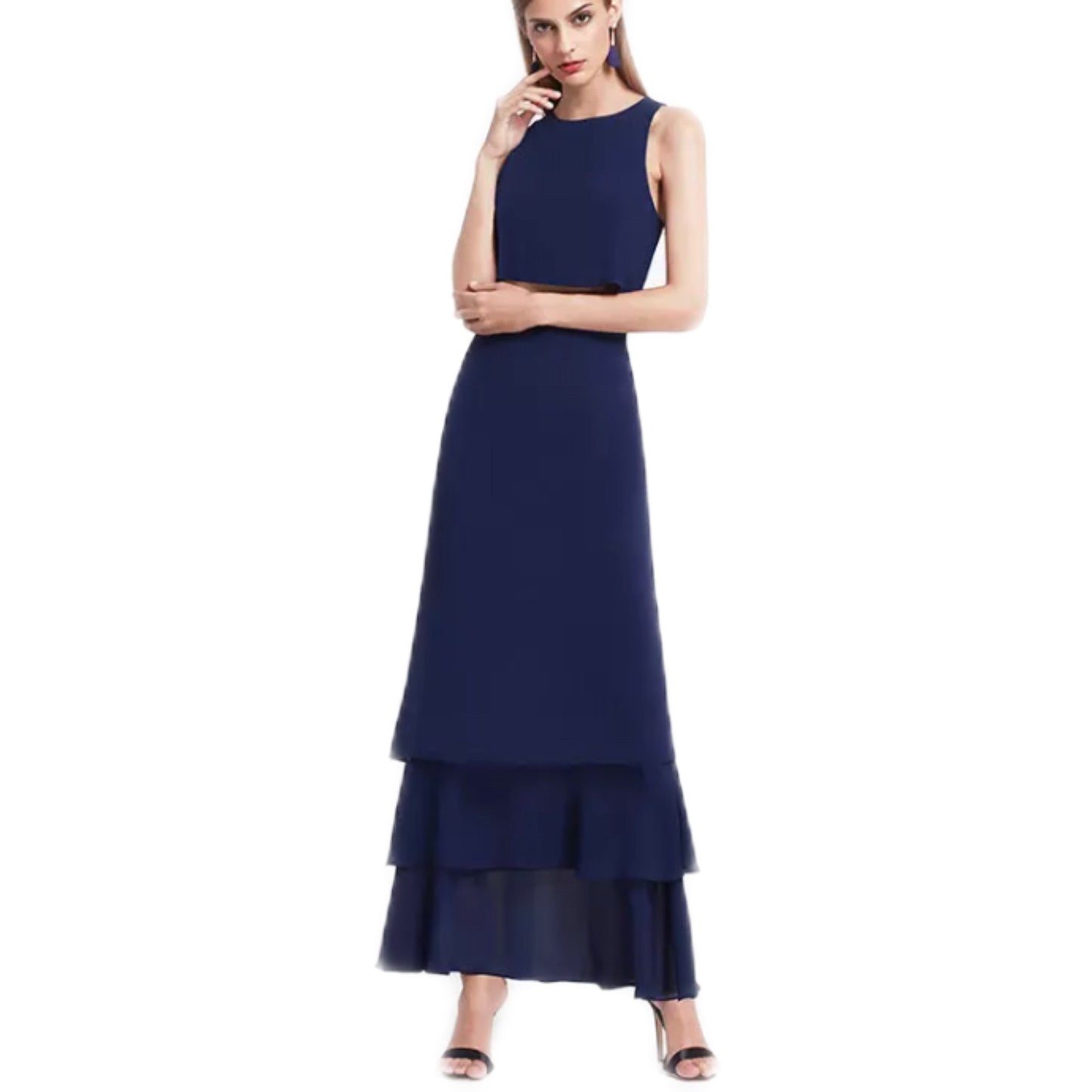 Vestido dos piezas Azul Marino Falda con Olanes