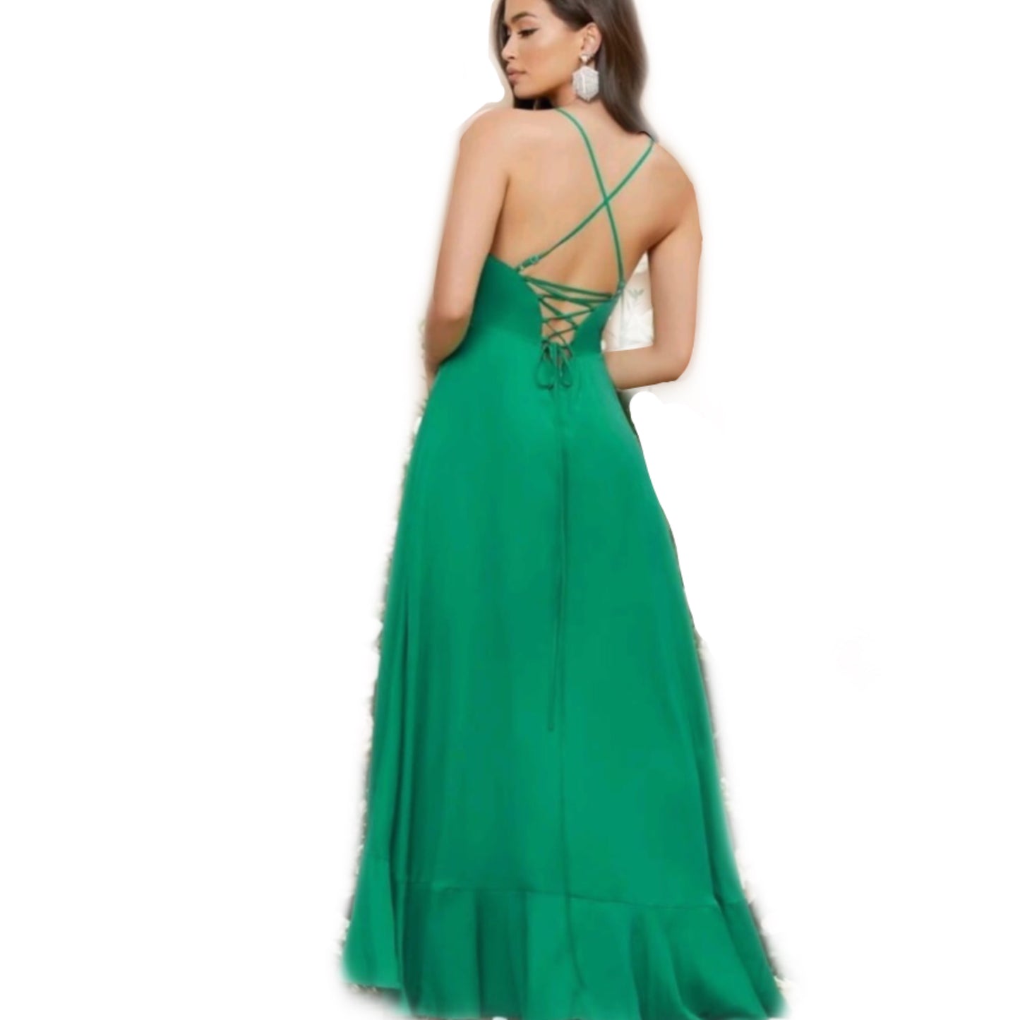 Vestido Verde Desnivel Escote en la Espalda