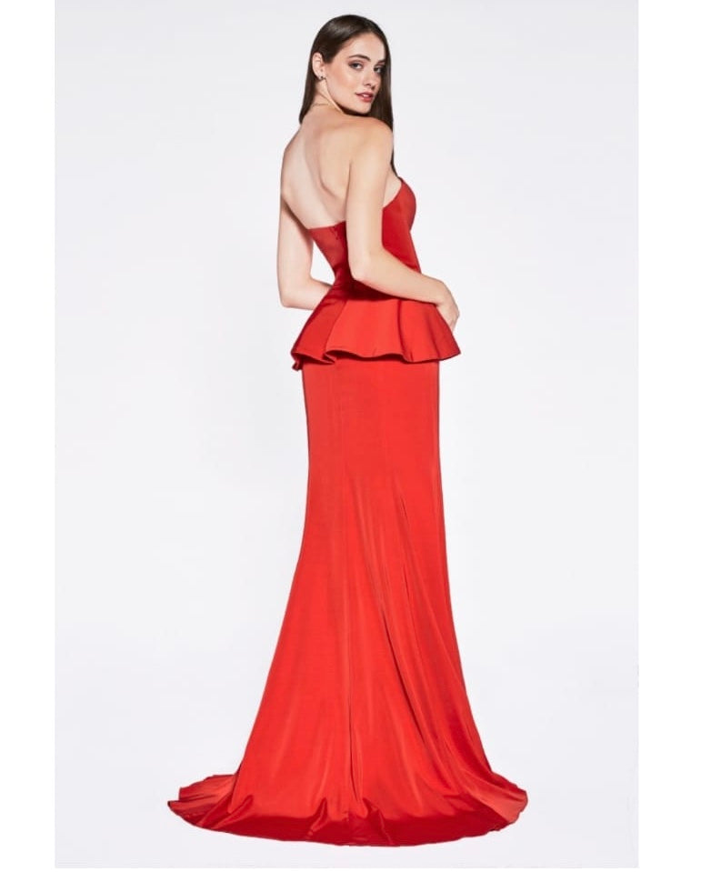 Vestido Rojo Strapless Peplum