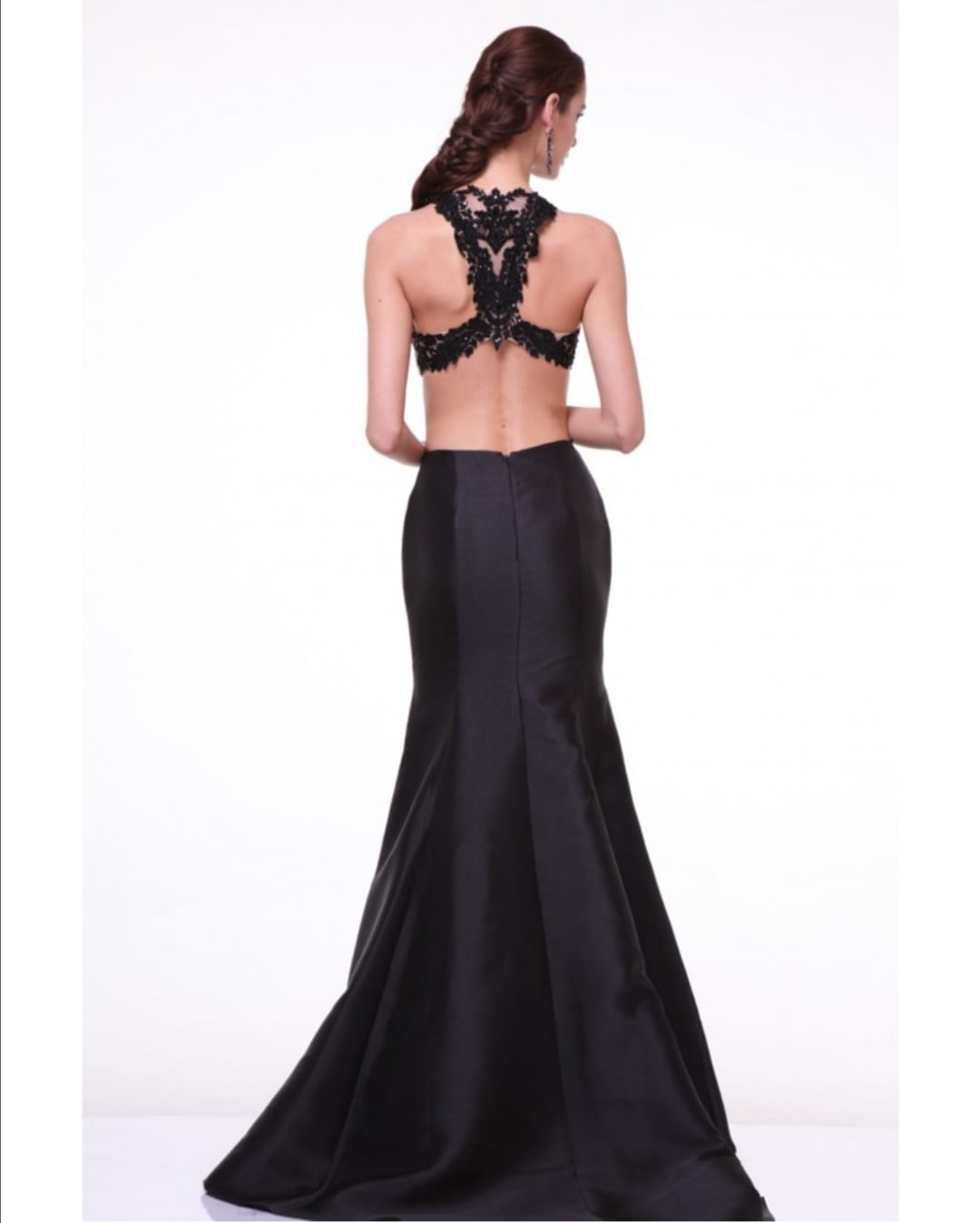 Vestido Negro de 2 Piezas de Tafeta y Encaje