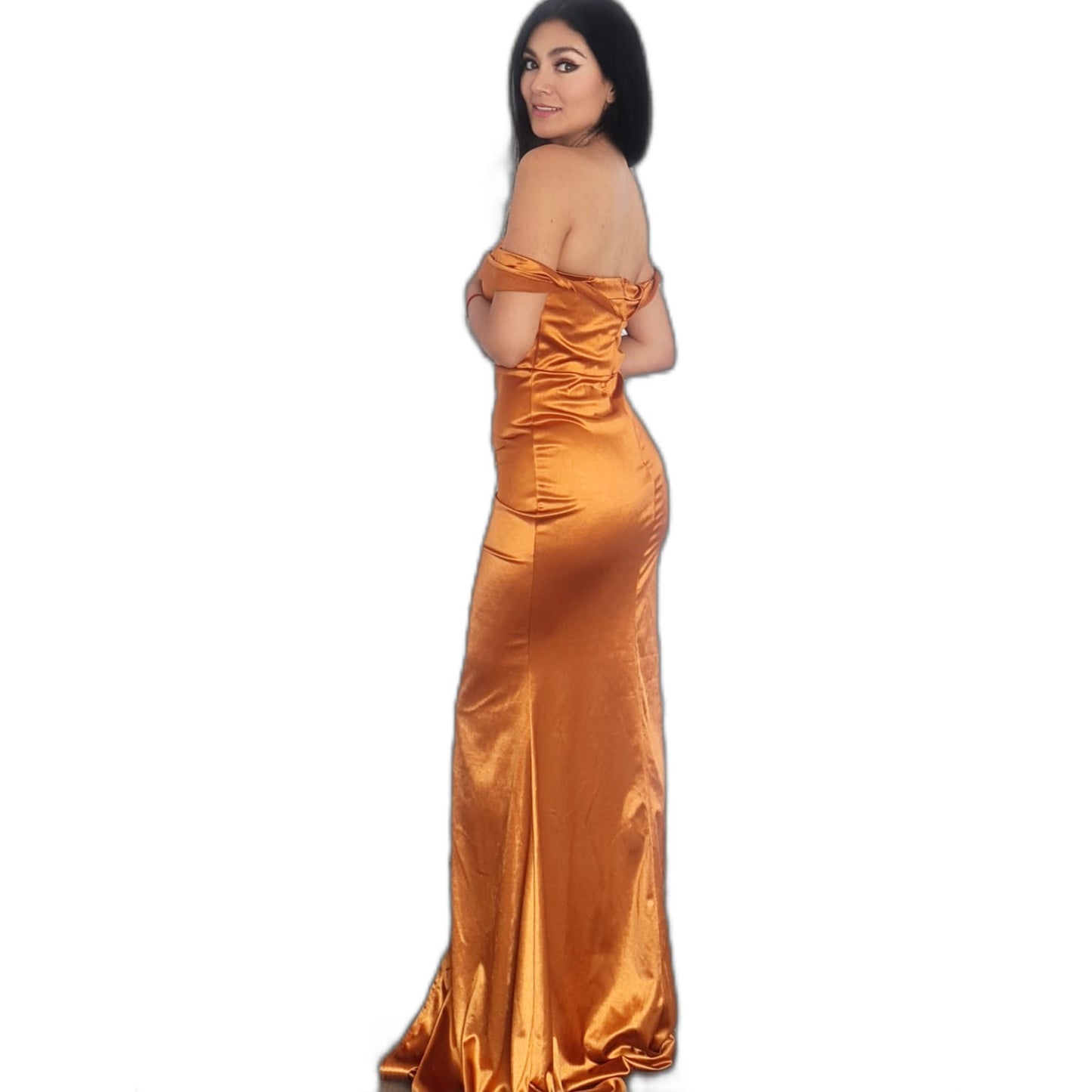 Vestido Largo Satinado Naranja Quemado