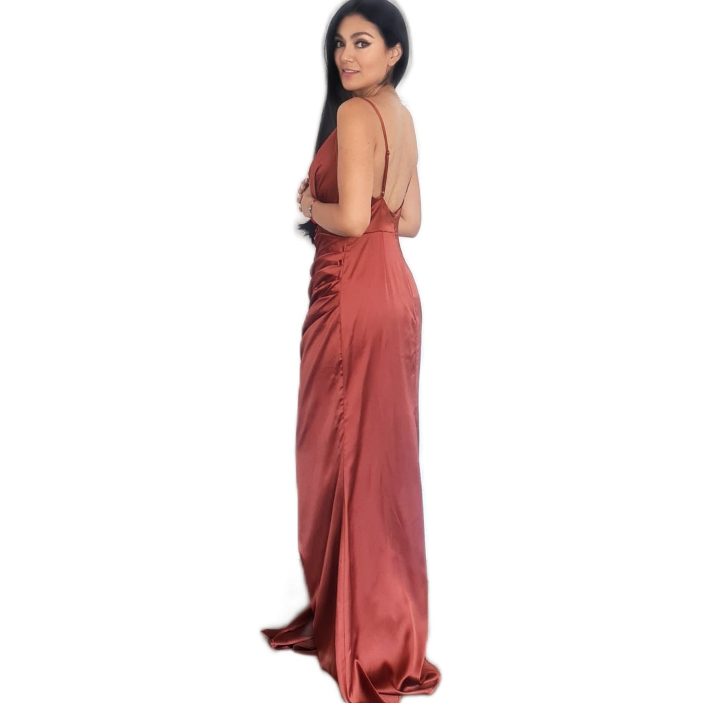 Vestido Largo Chedron Satinado de Tirantes