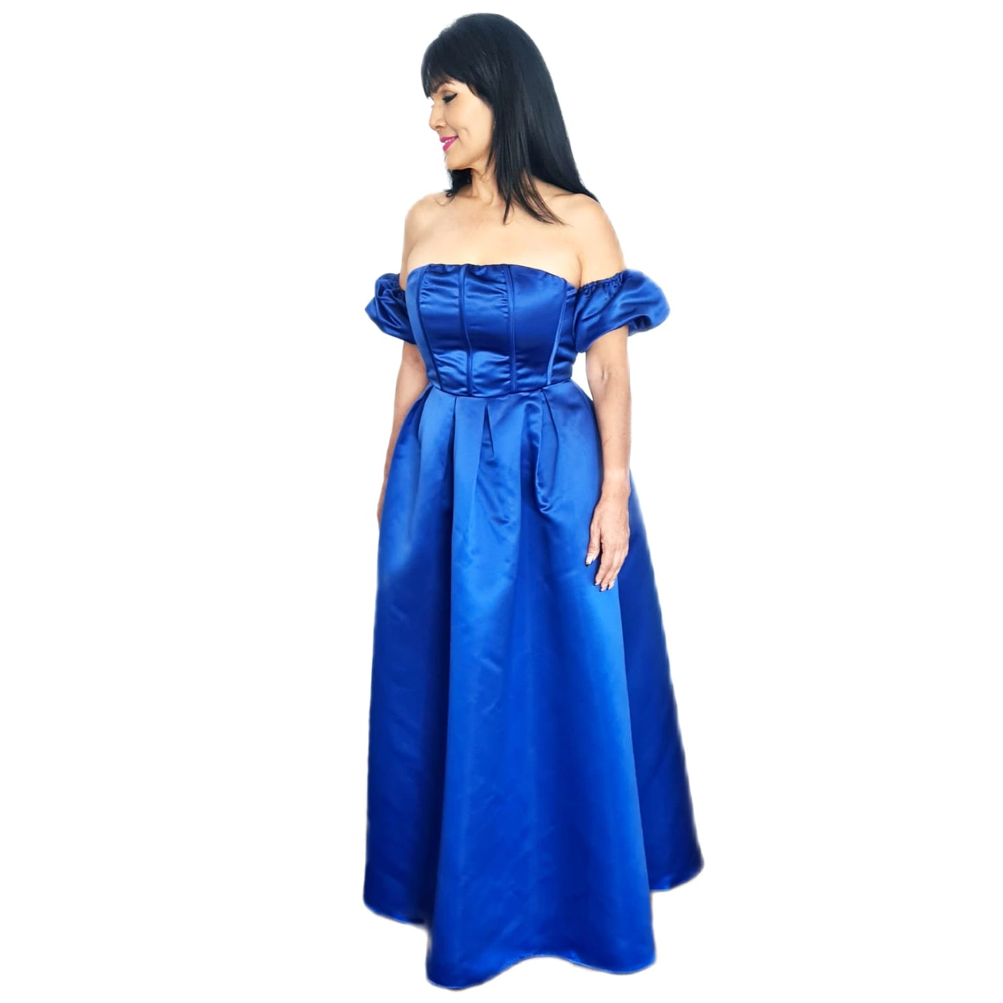 Vestido Largo Azul Rey Ampon con Mangas Globo