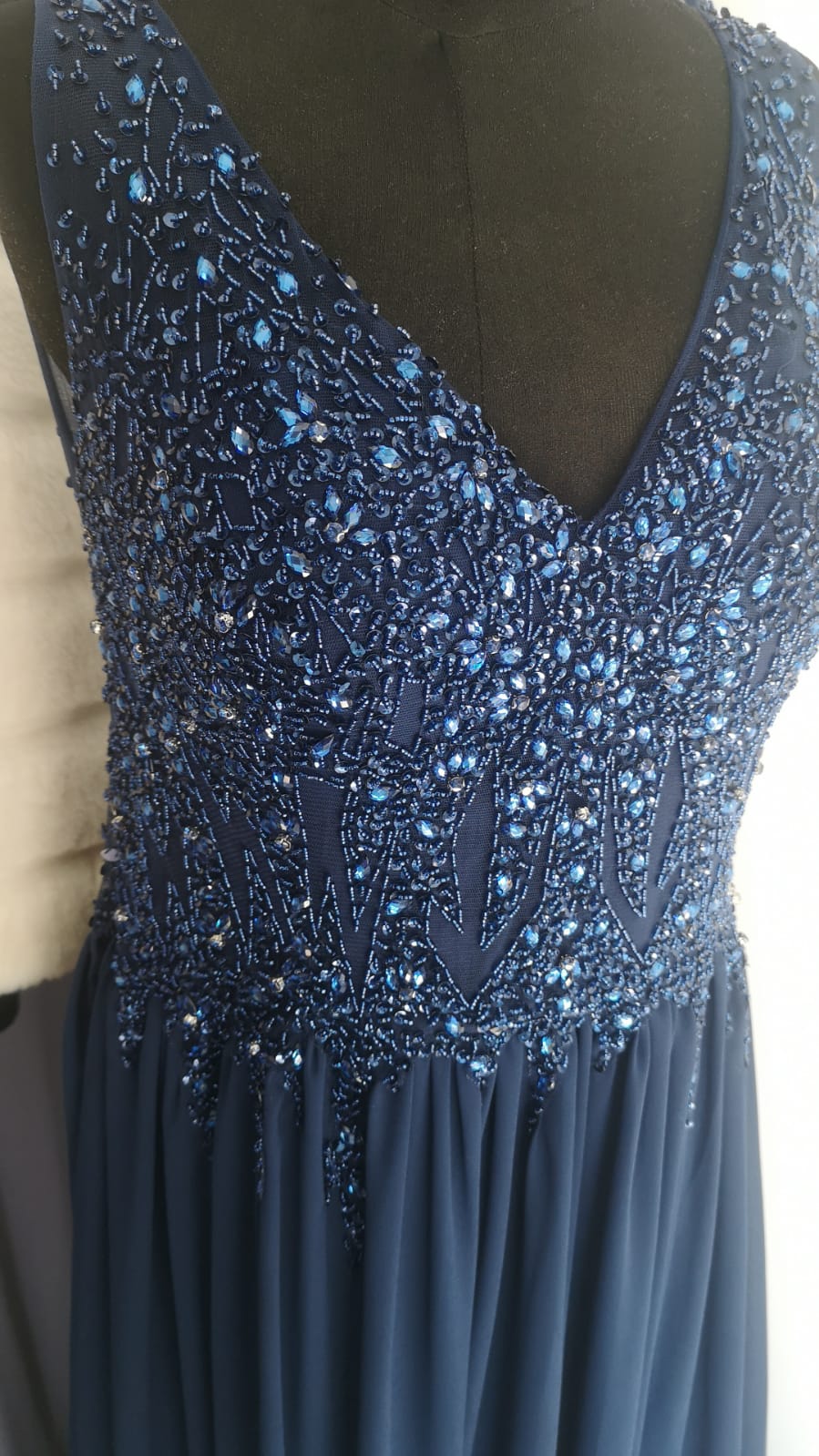 Vestido Azul Marino con Pedrería Talla Extra