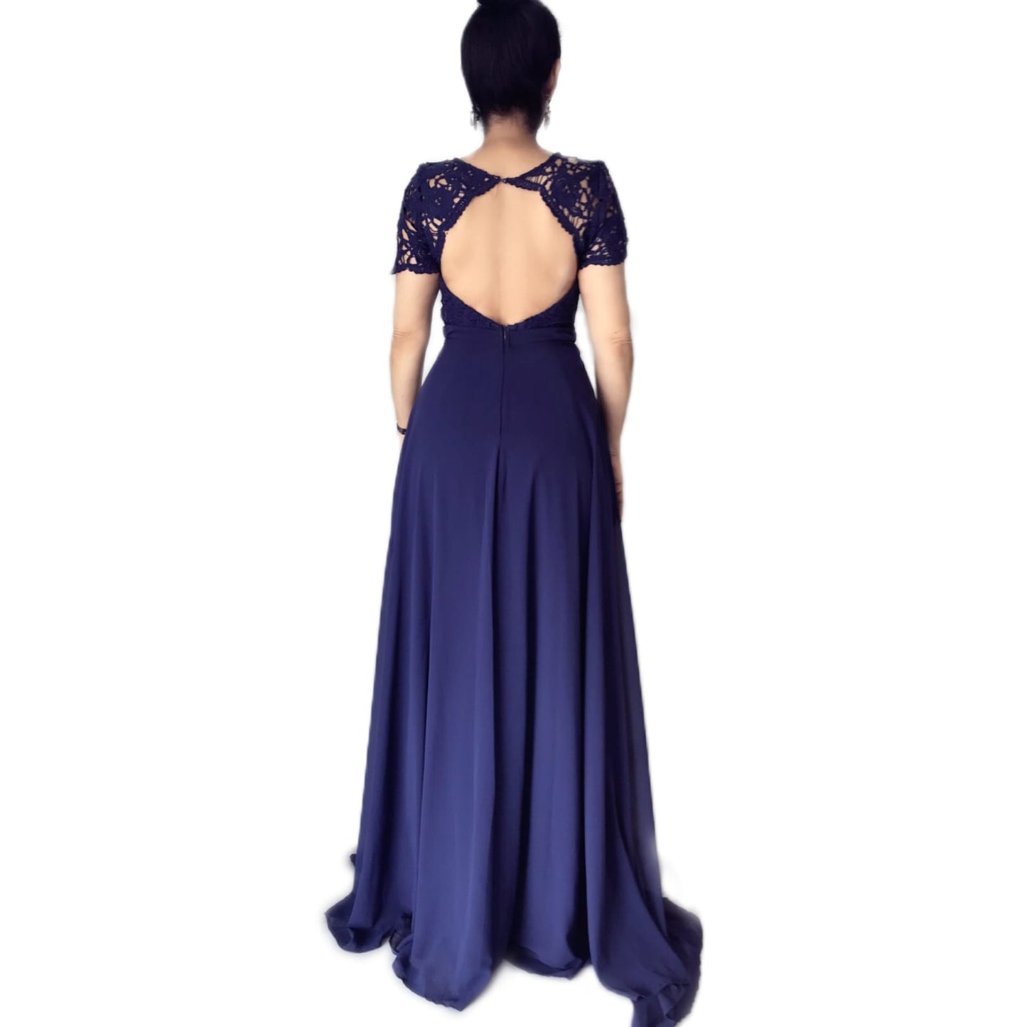 Vestido Azul Marino Manga Crochet