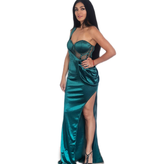 Vestido Verde Largo de Corset y un tirante