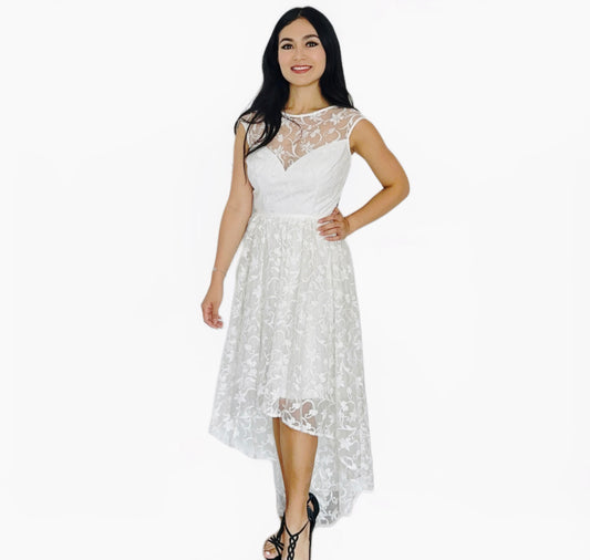 Vestido Blanco Desnivel con Encaje