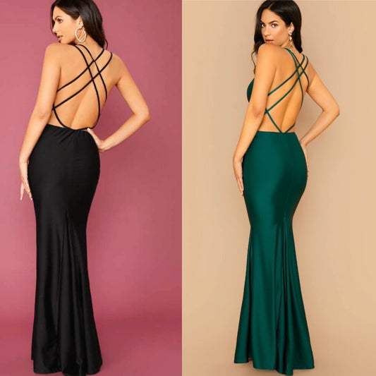 Vestido Satinado Tiritas en la Espalda