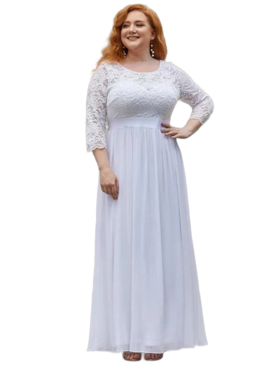 Vestido Larga con Mangas Largas de Encaje
