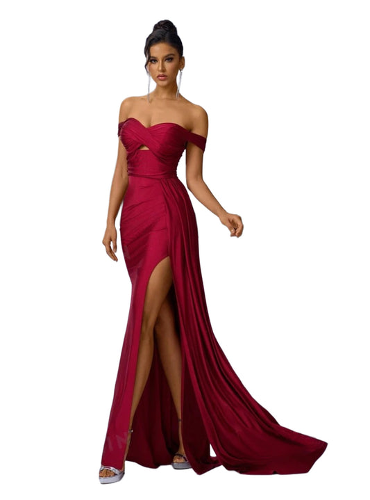 Vestido Largo Tinto con Abierta en la Pierna