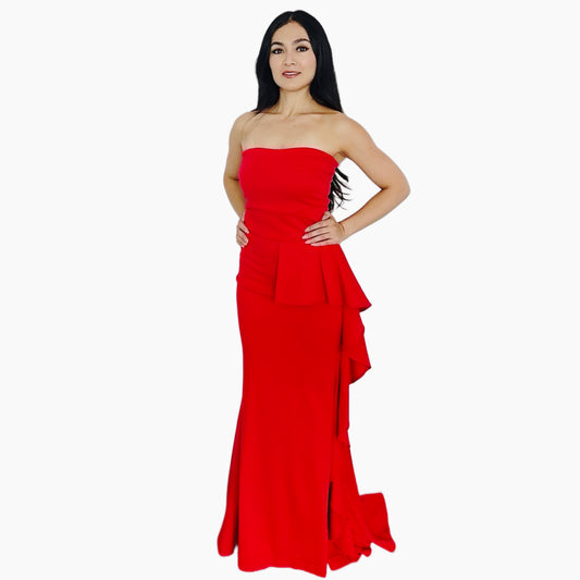 Vestido Rojo Strapless Cola de Olan