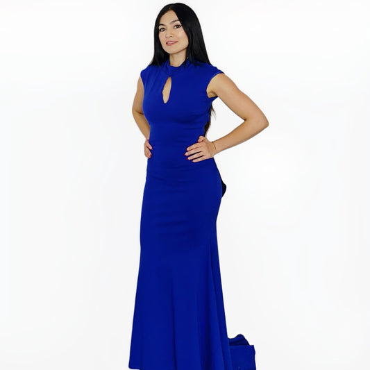 Vestido Azul Rey Halter Cola de Olan