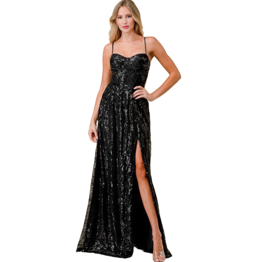 Vestido Largo Negro Corset de Lentejuelas
