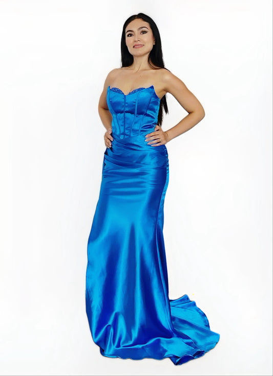 Vestido Largo Azul Rey con Corset con Lentejuelas