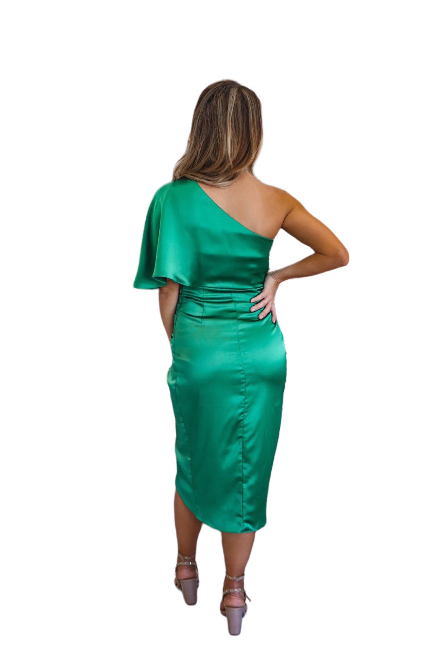 Vestido Midi Verde de un Hombro
