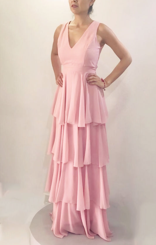 Vestido Rosa Con Olanes
